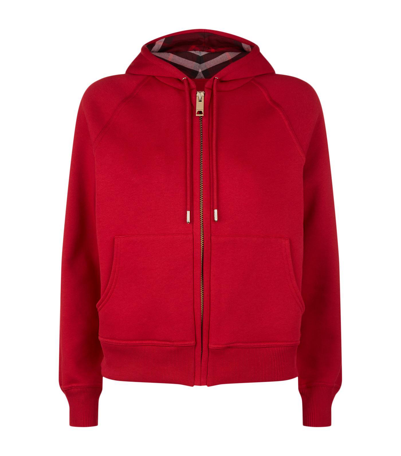 Burberry Cotton Zip-up Hoodie in Red - Lyst