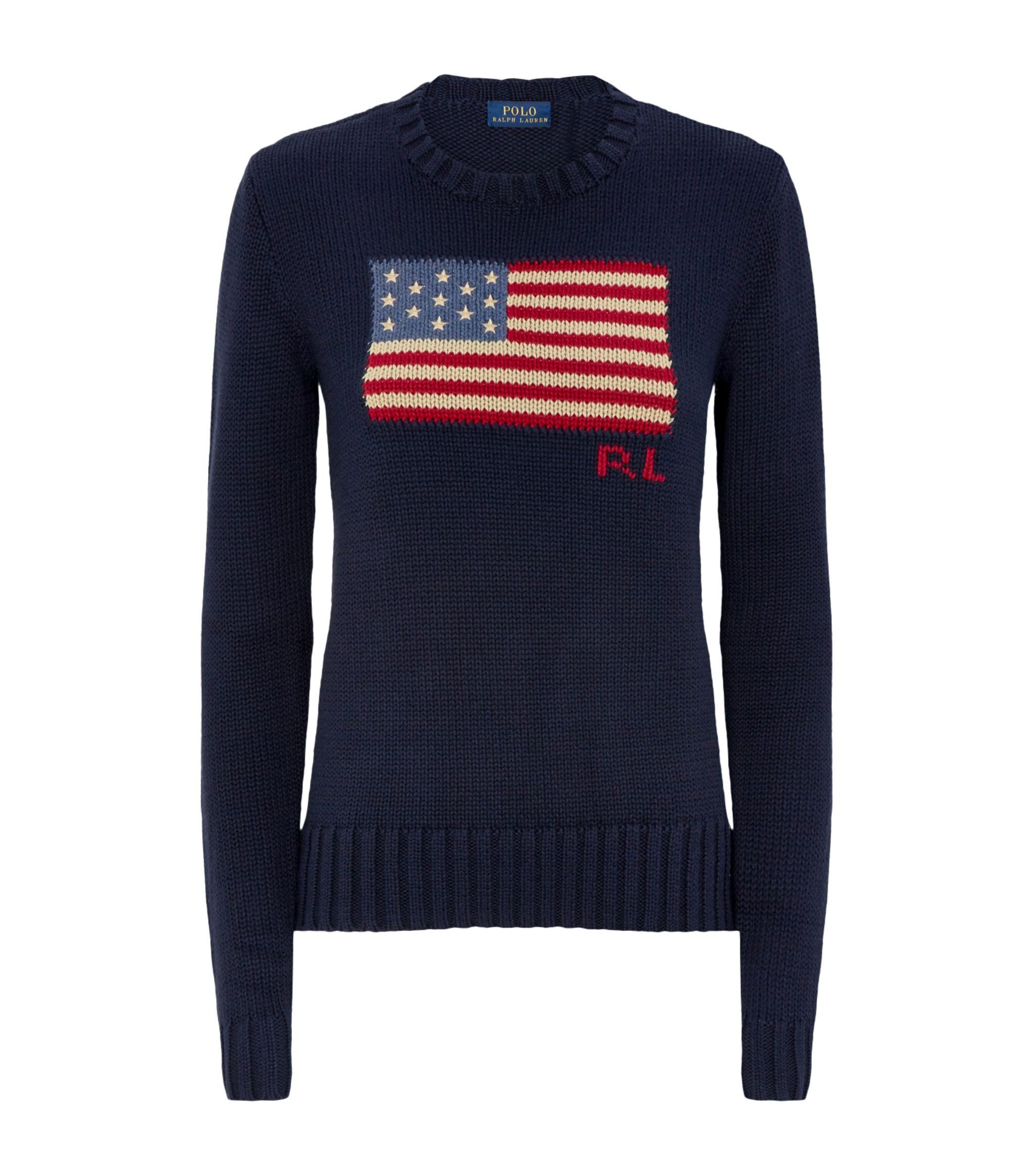 Ralph Lauren Flag Cotton Crewneck Sweater in Blue - Save 3% - Lyst