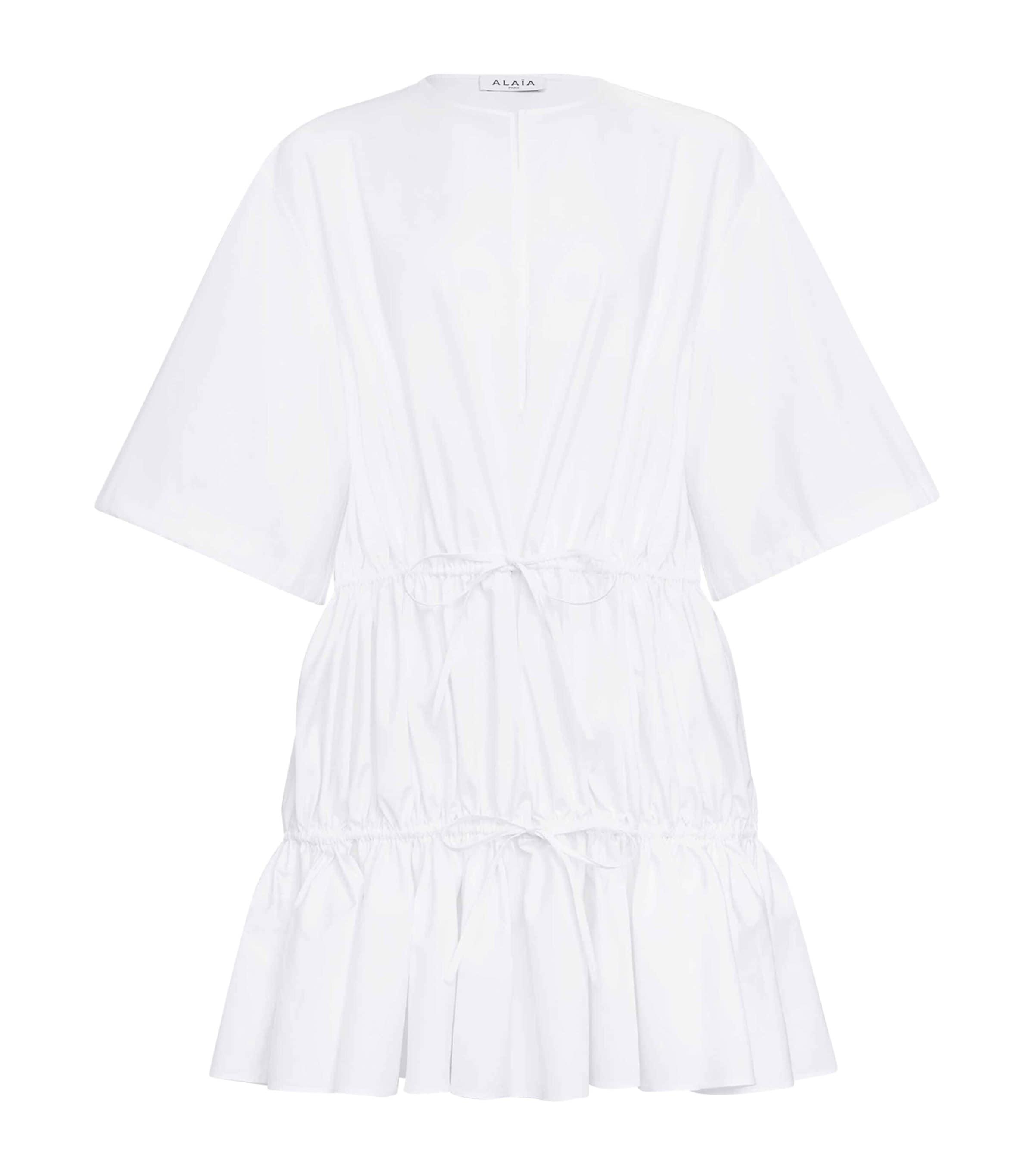 ワンピース ALAIA WHITE COTTON MINI DRESS ALAÏA Asymmetric cotton-poplin mini dress | NET-A-PORTER