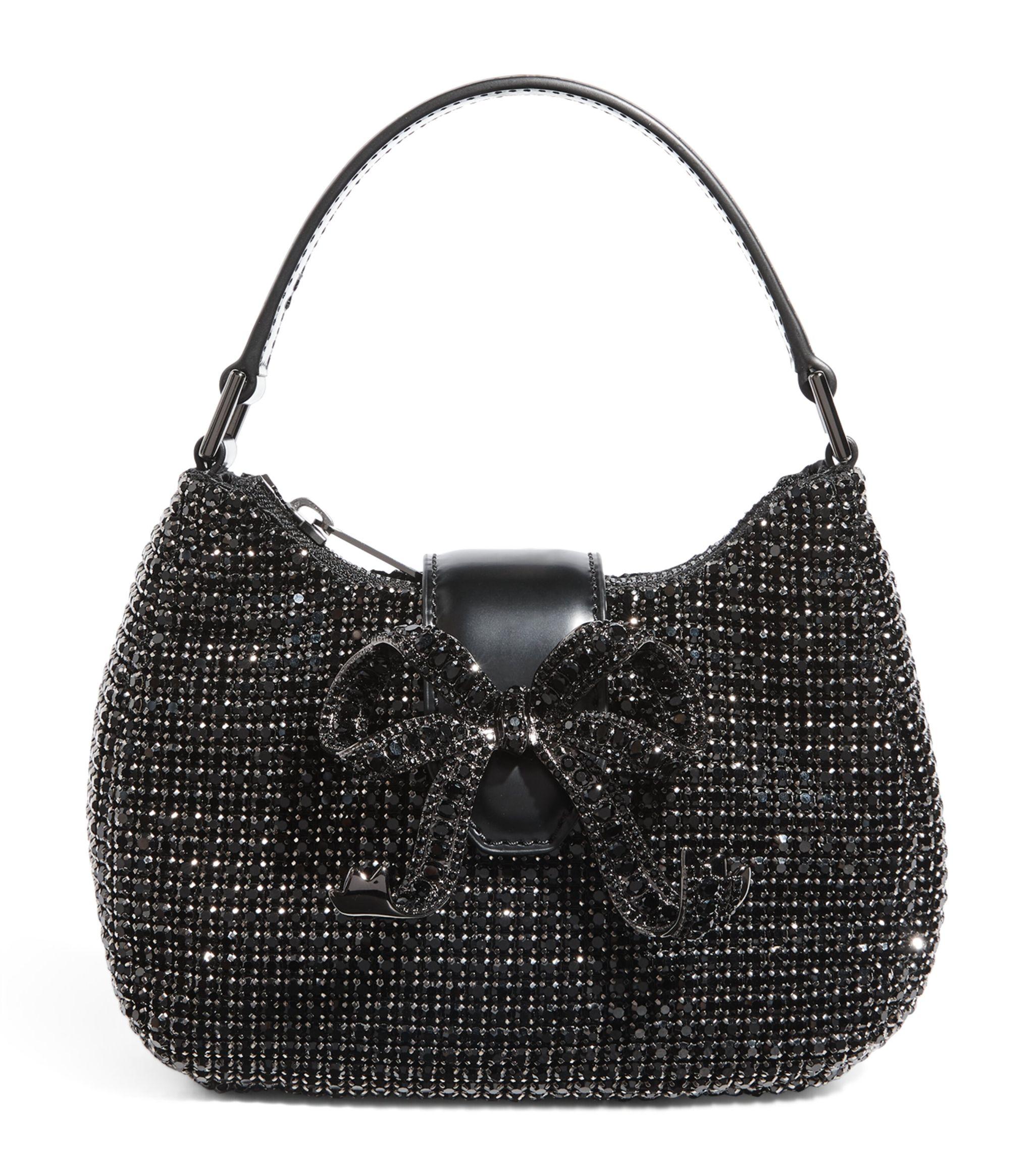 self portrait バッグ Self-Portrait Diamanté Crescent The Bow Bag in Black | Lyst
