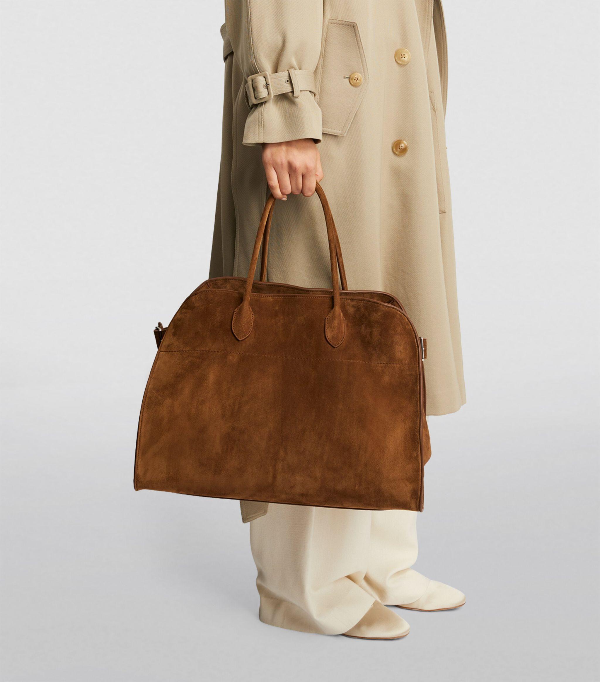 Suede Margaux Satchel The Row Suede Margaux 17 Tote Bag In Brown Lyst