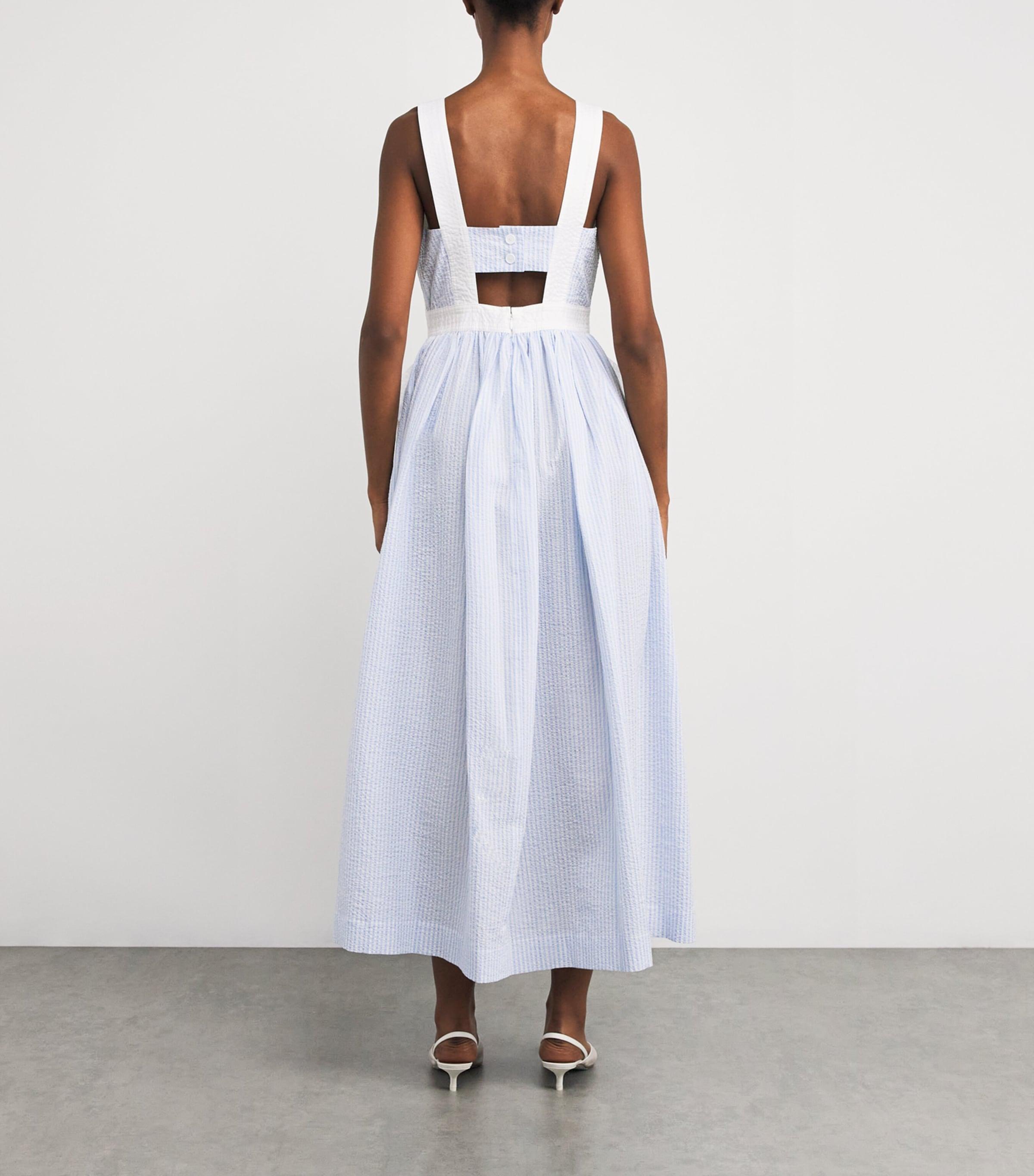Sandro Seersucker Stripe Maxi Dress in Blue | Lyst UK