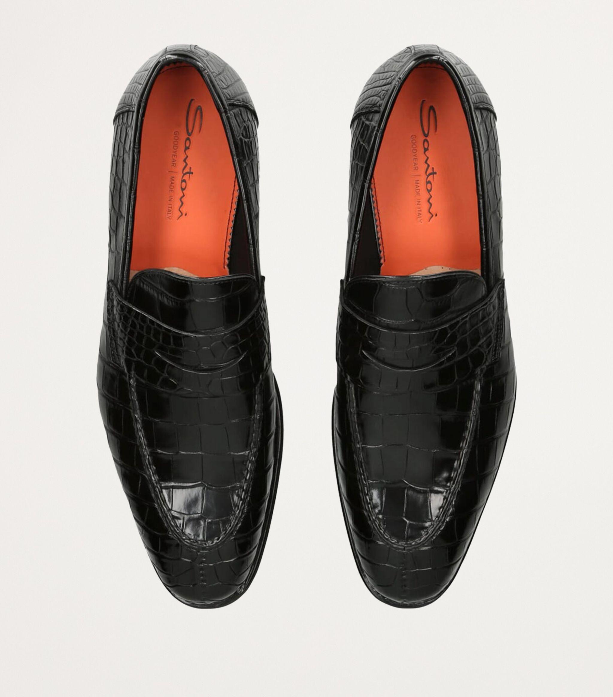 Santoni Crocodile Skin Duke Penny Loafers in Black for Men Lyst