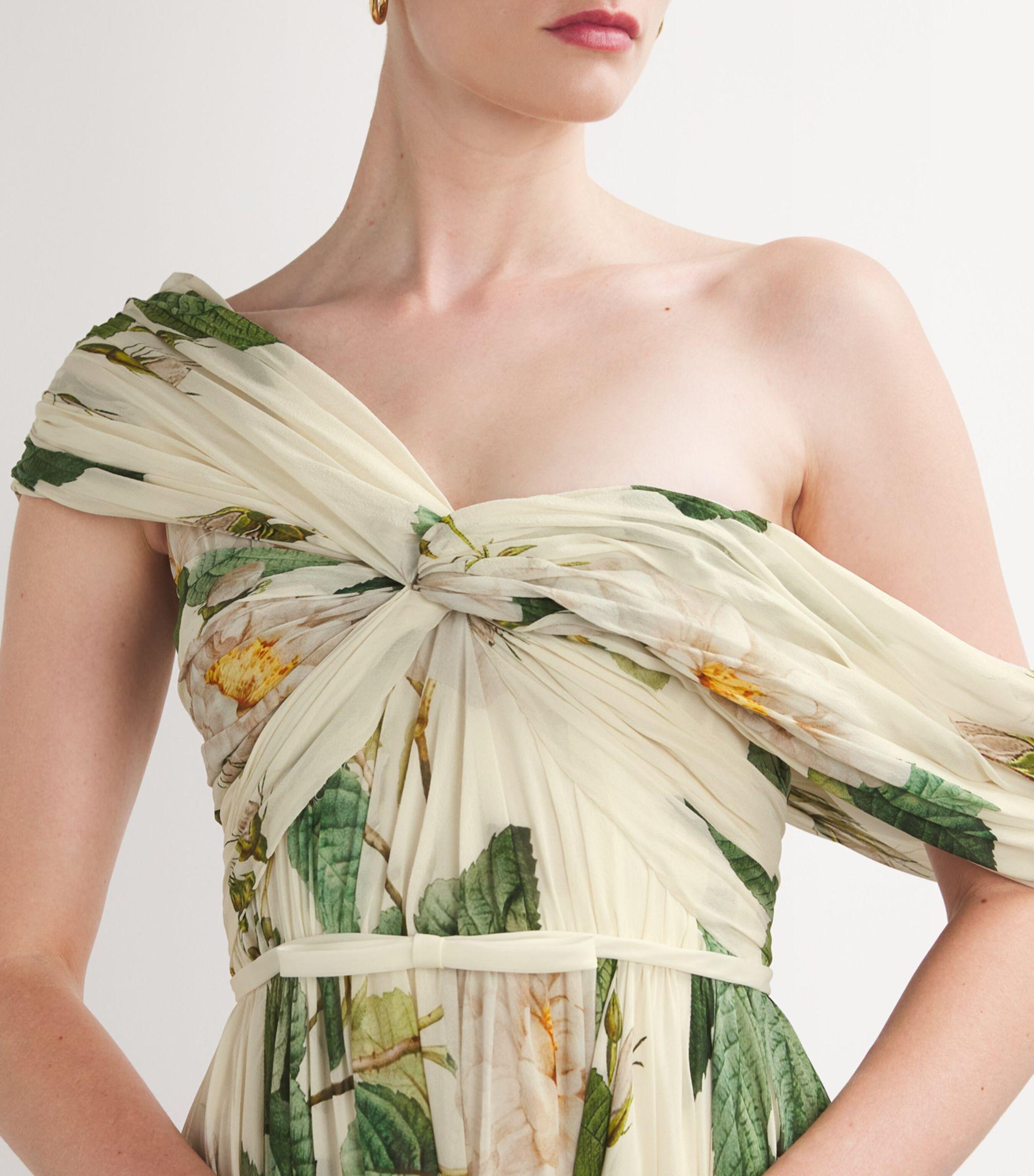 Giambattista Valli Silk Floral One-shoulder Gown in Metallic