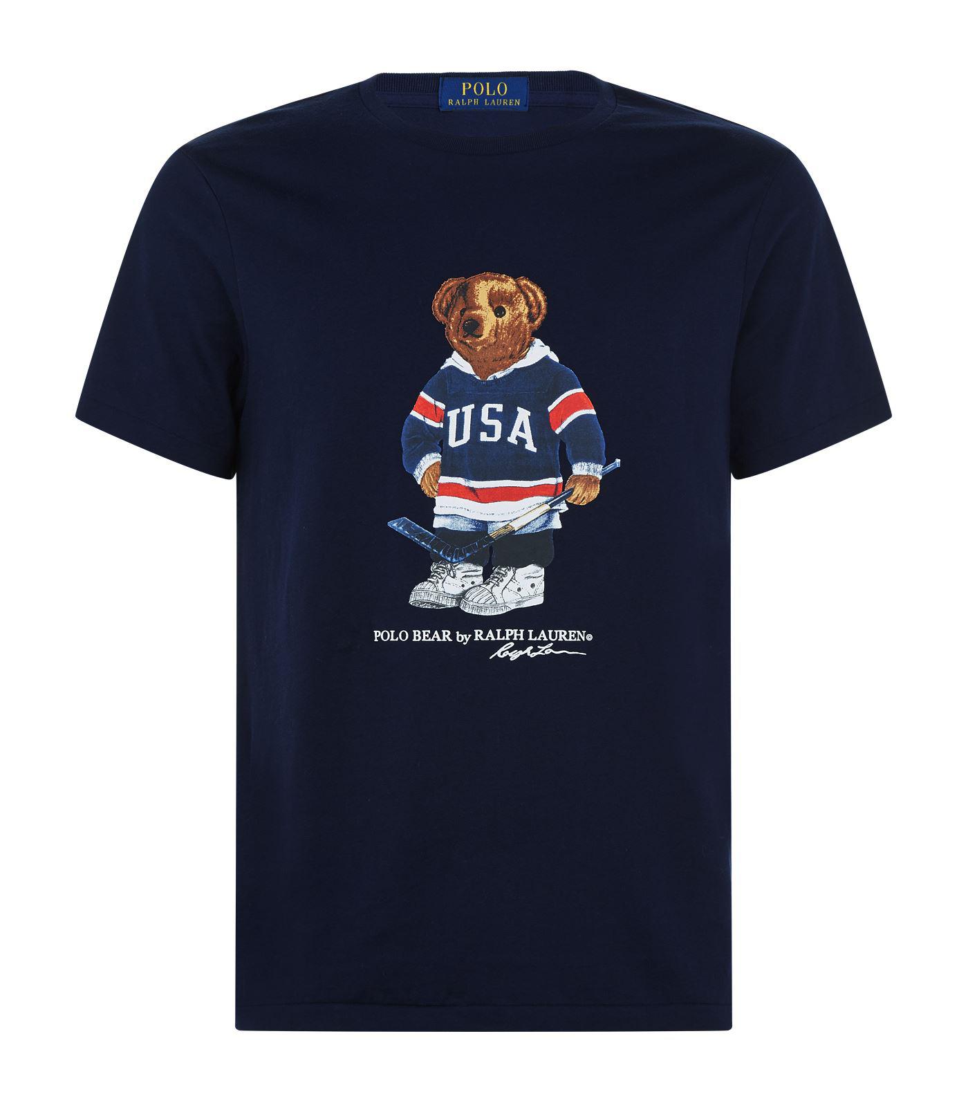 Polo Ralph Lauren Cotton Hockey Polo Bear Printed T-shirt in Navy (Blue ...