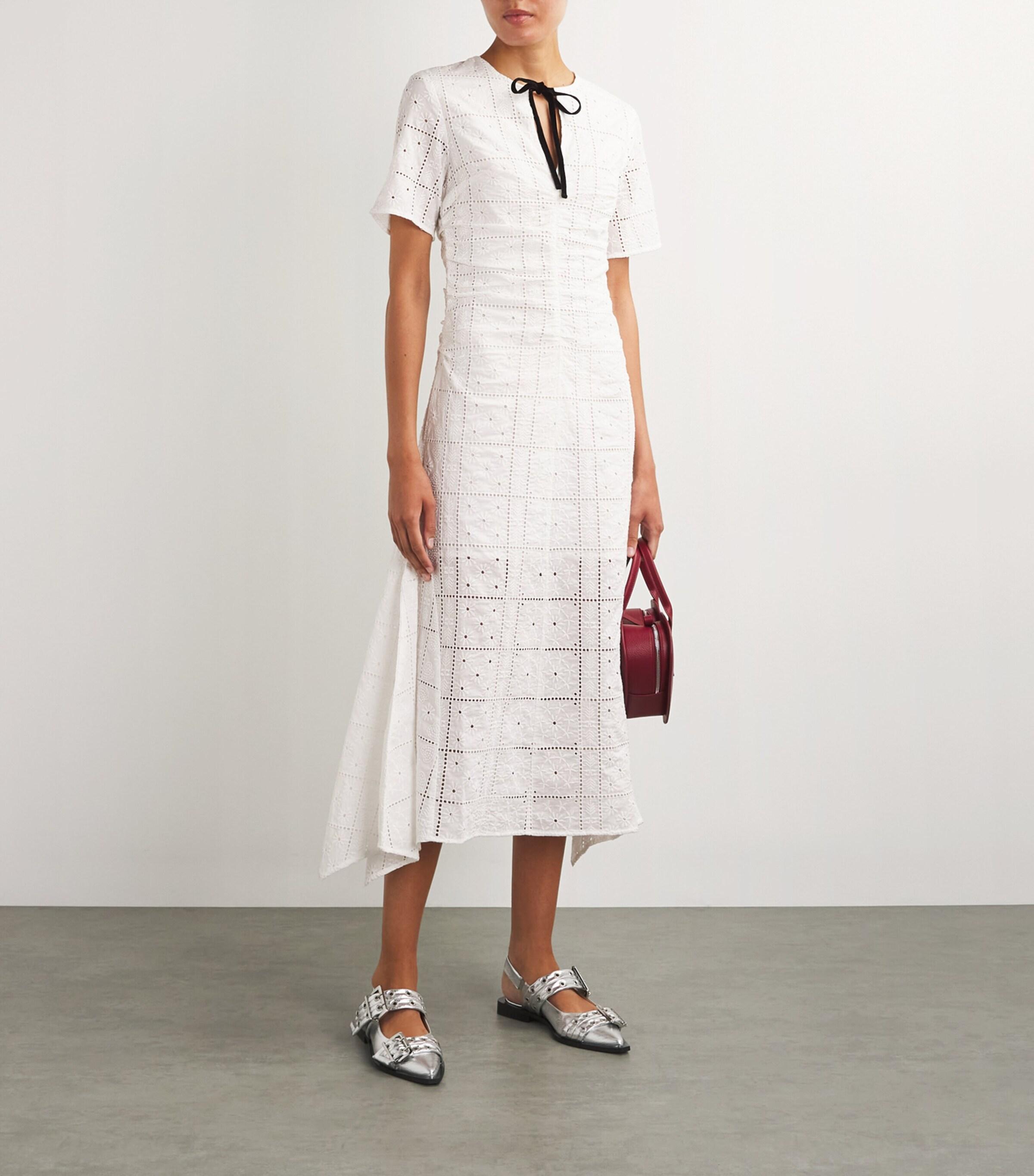 ganni white midi dress Washed Stretch Cotton Smock Midi Dress