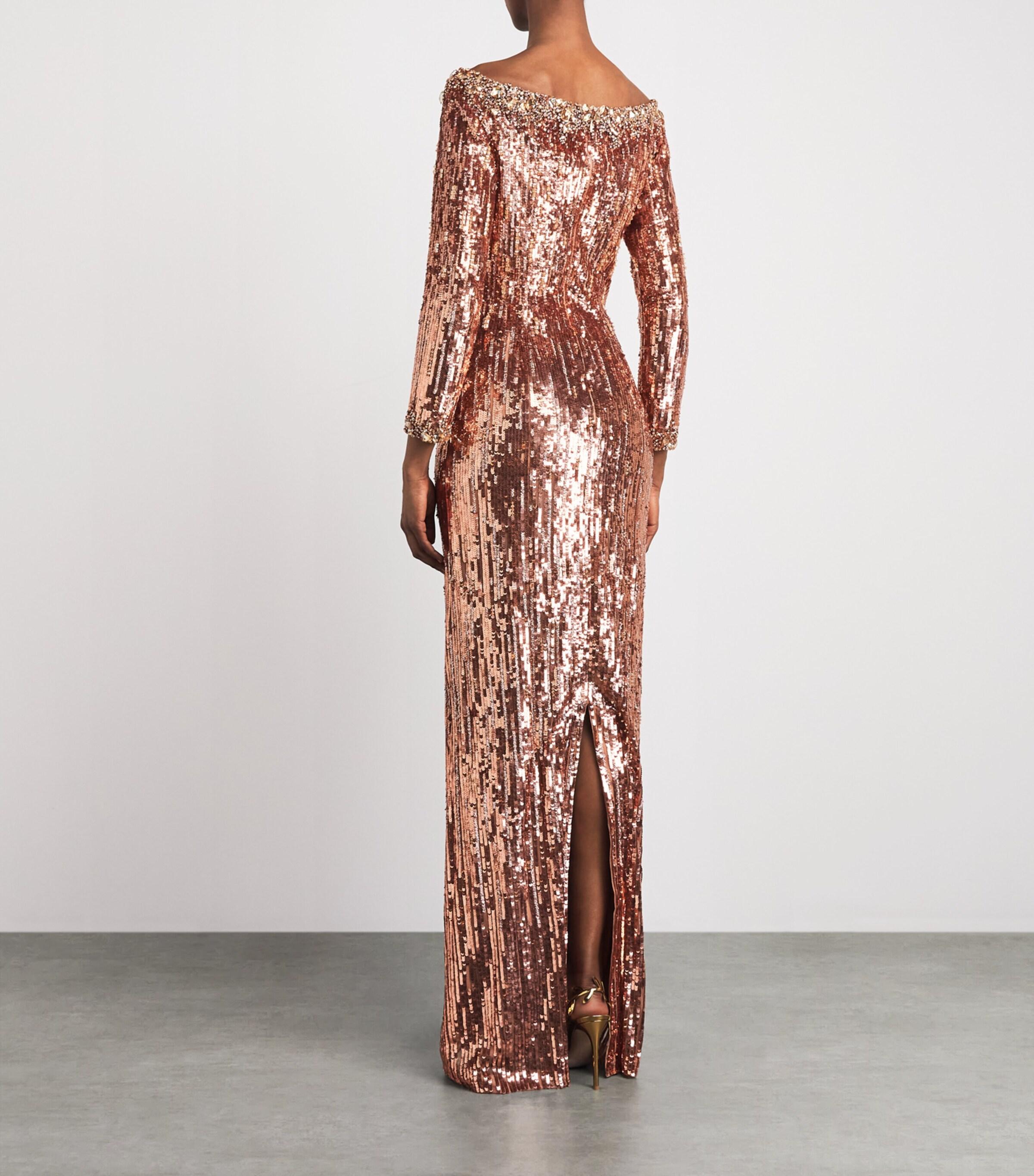 green emerald velvet dress Jenny Packham Cosmos Tonal Sequined Crystal V-Neck Gown, Regency Red, Women's, 10, Evening Formal Gala Gowns Mother of The Bride Groom Sequined Gowns main image 1