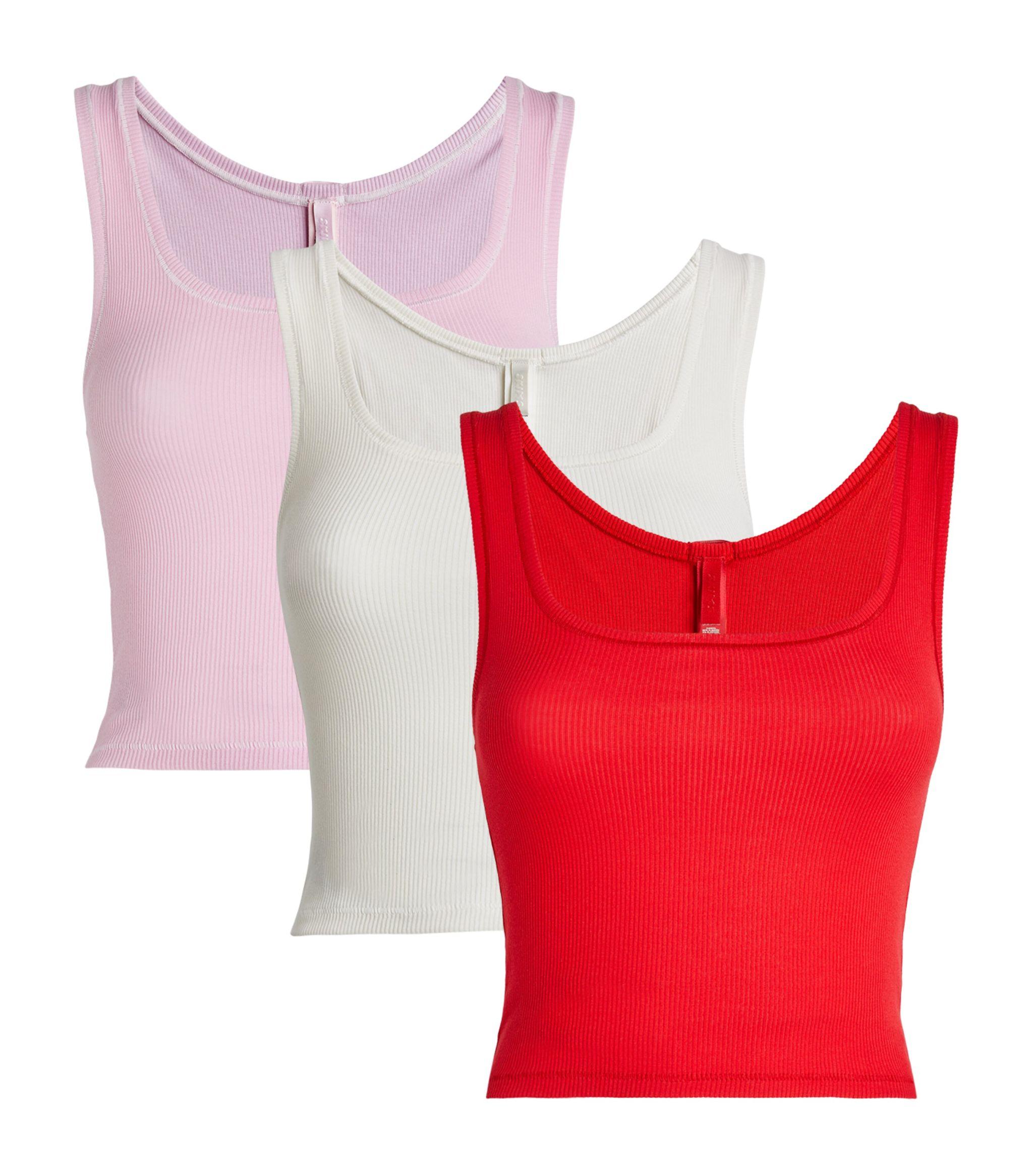 Skims 3 Pack Of Cotton Ribbed Tank Tops in Red