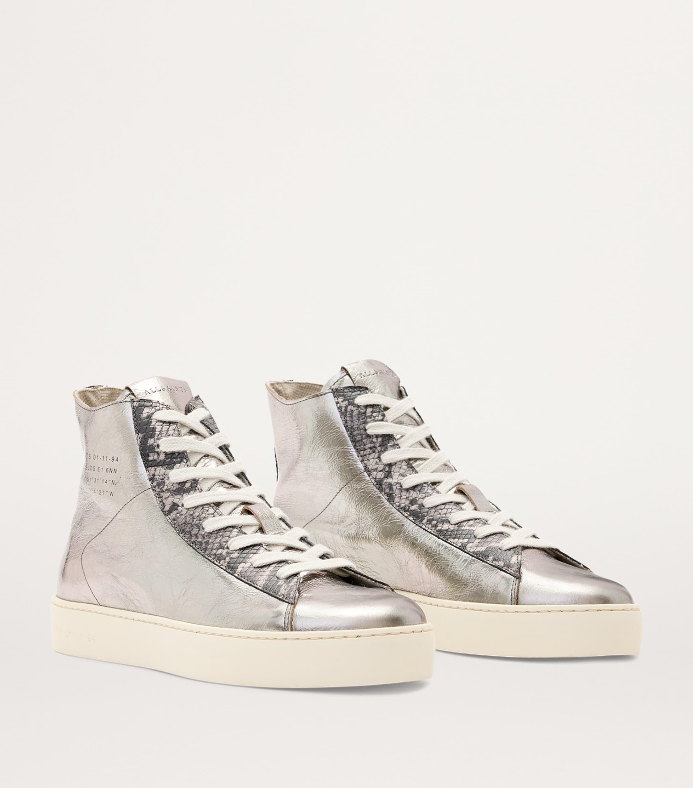 AllSaints Leather Tana Metallic High-Top Sneakers in Natural Lyst UK