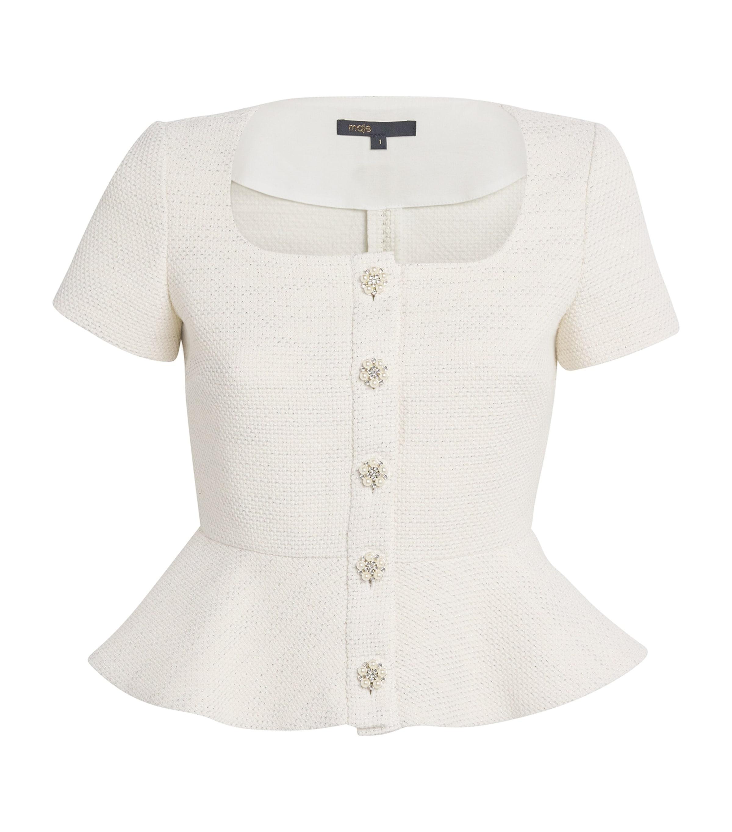 Maje Tweed Peplum Top in White | Lyst