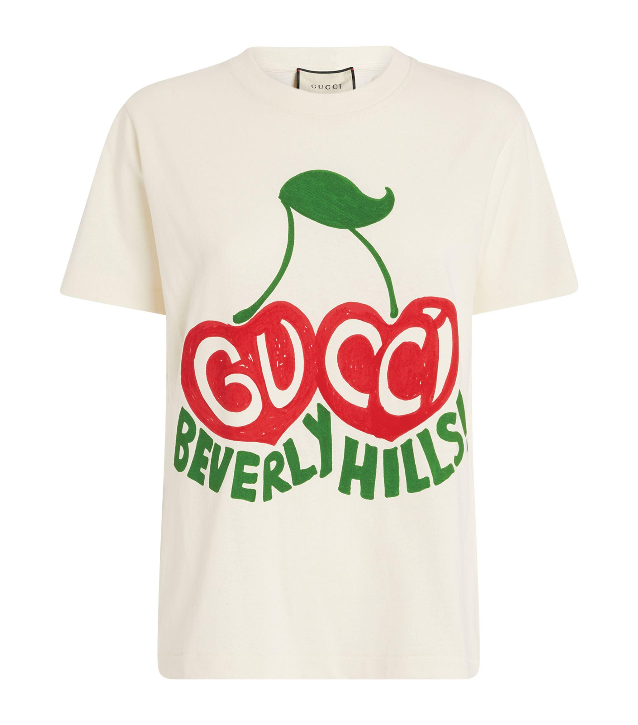 Gucci Cotton Beverly Hills Cherry T-shirt in White - Lyst