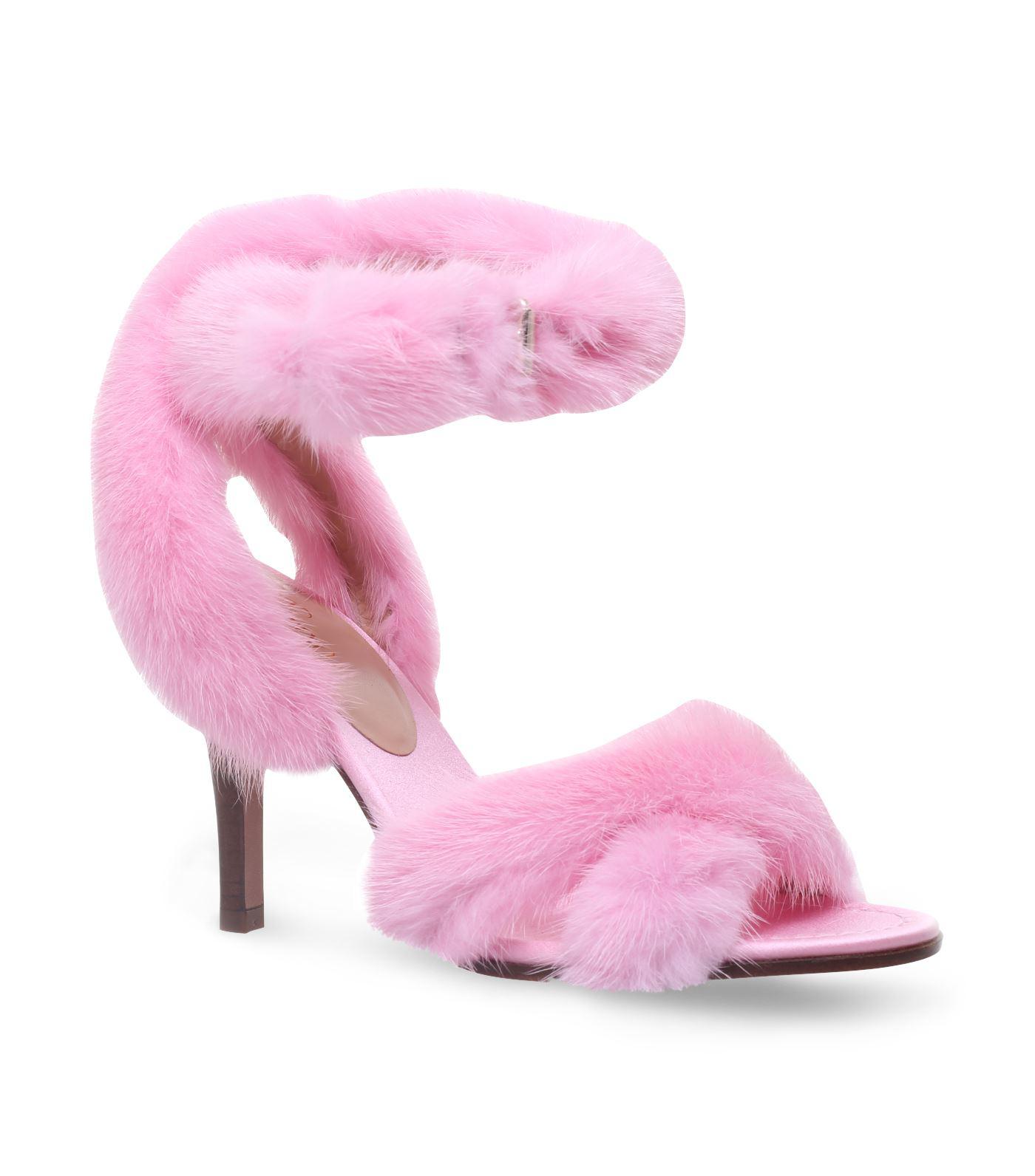 pink fur sandals