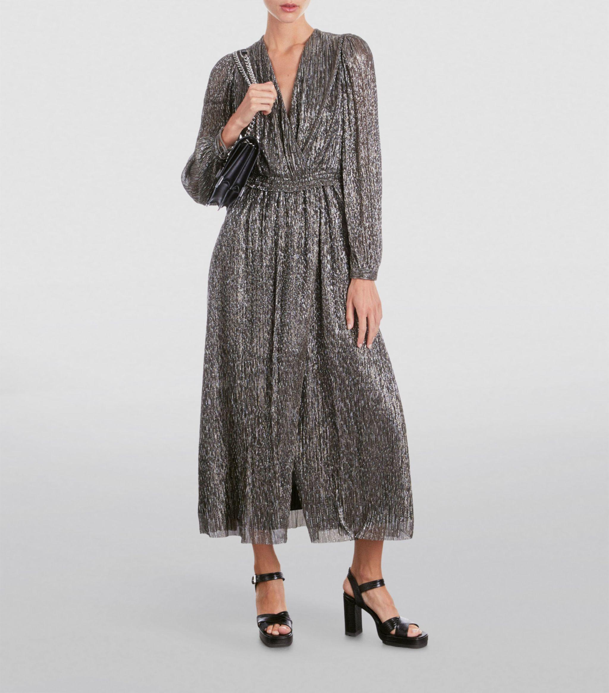 The Kooples Metallic Maxi Dress in Gray | Lyst