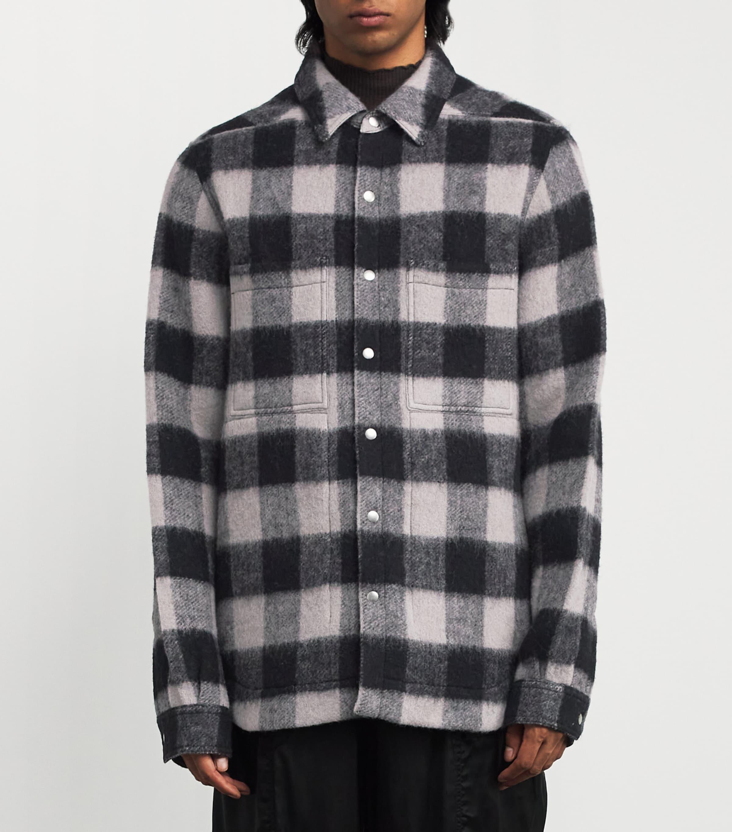 Rick Owens Plaid Wool Outershirt in Black for Men | Lyst