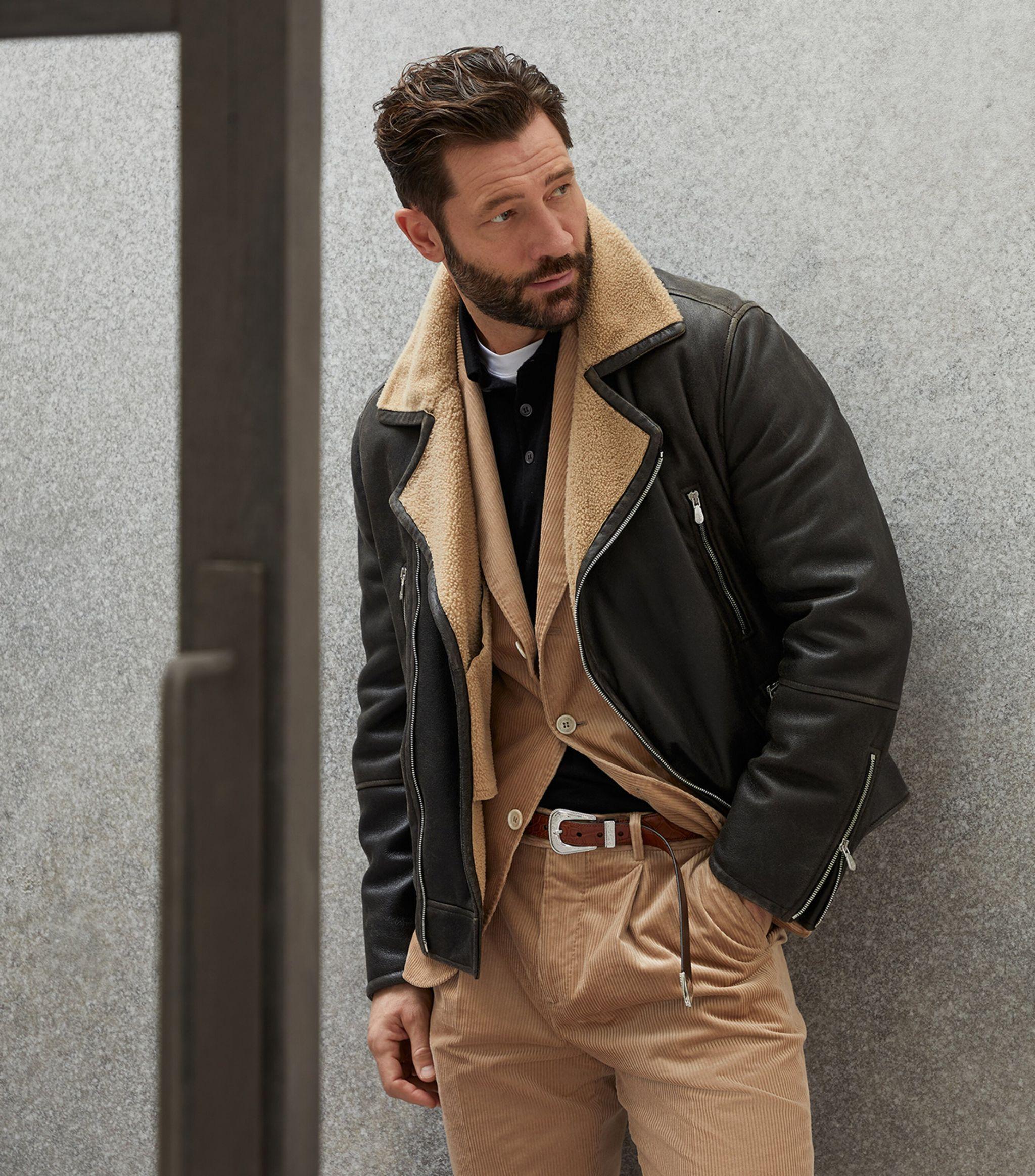 ジャケット Brunello Cucinelli Shearling Collar Leather Jacket Brunello Cucinelli Shearling-Collar Leather Jacket - Brown