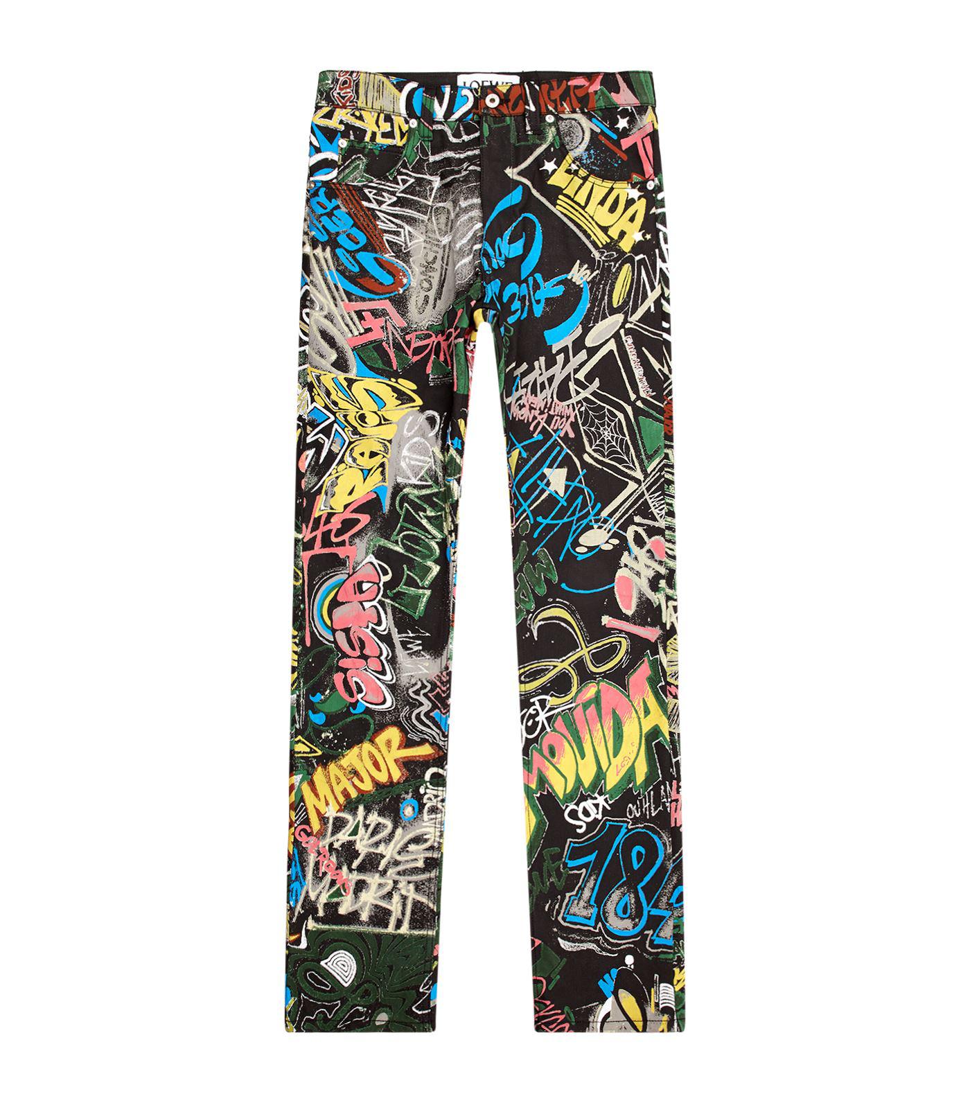 Loewe Denim Graffiti Print Jeans in Black for Men - Lyst