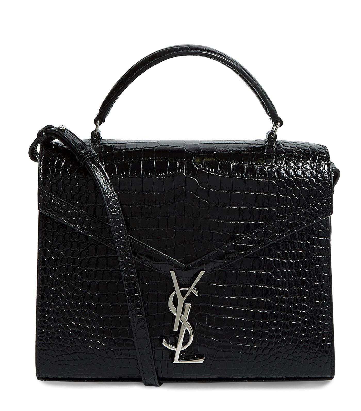 Saint Laurent Medium Croc-embossed Cassandra Top Handle Bag in Black | Lyst
