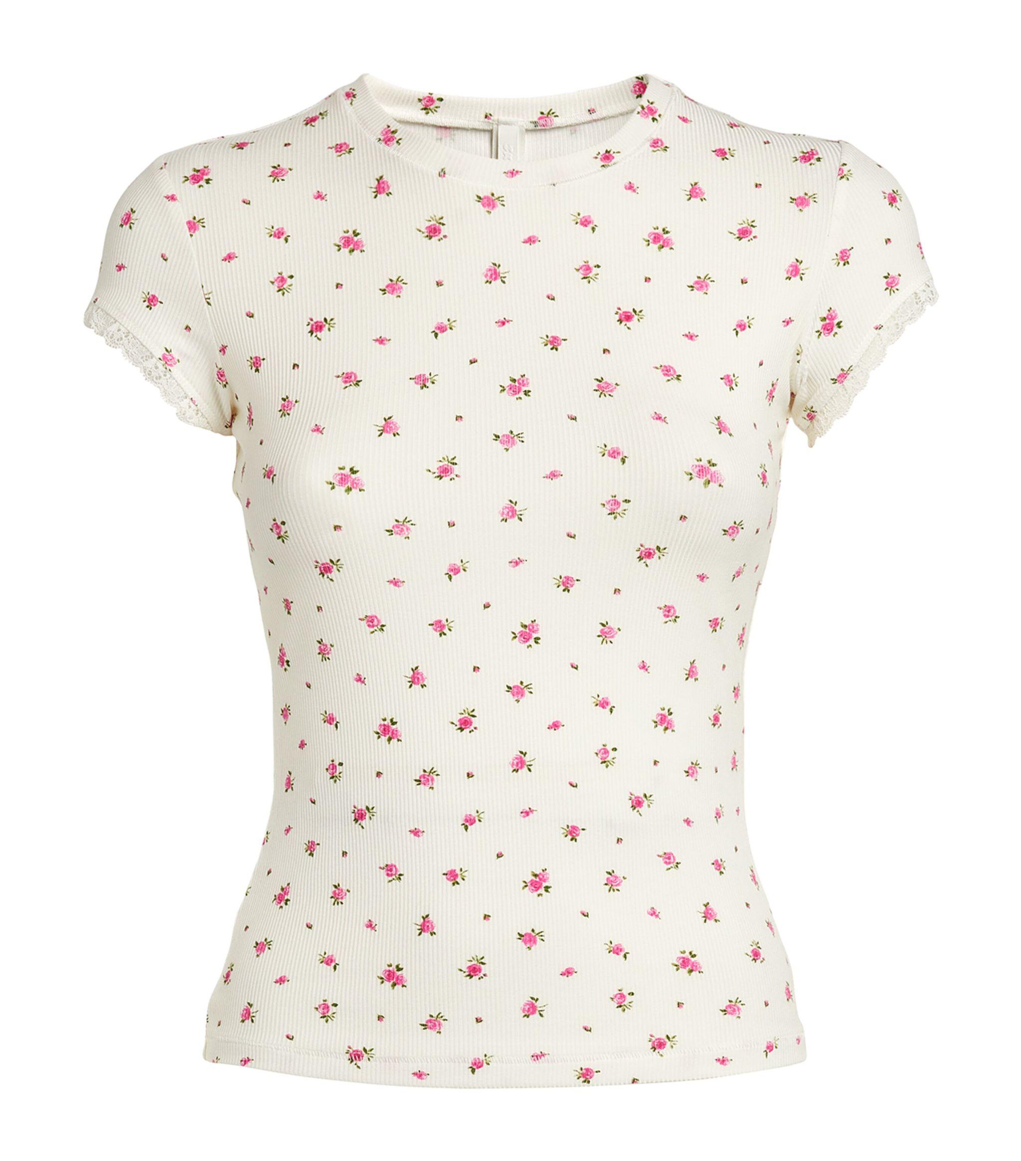 Skims White Floral Soft 半袖Tシャツ Skims Floral Soft Lounge T-shirt in White | Lyst