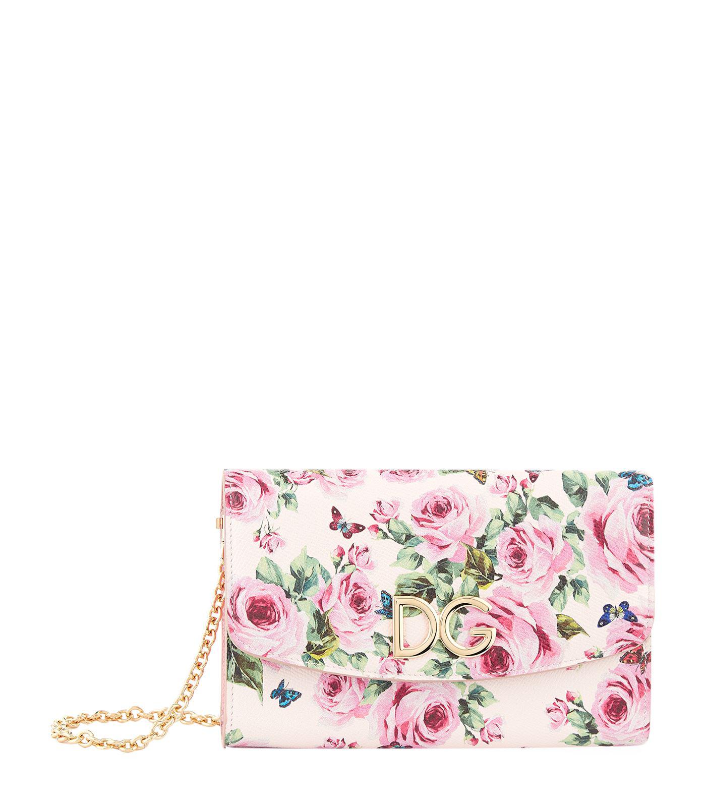 Dolce & Gabbana Rose Print Leather Wallet Bag in Pink | Lyst