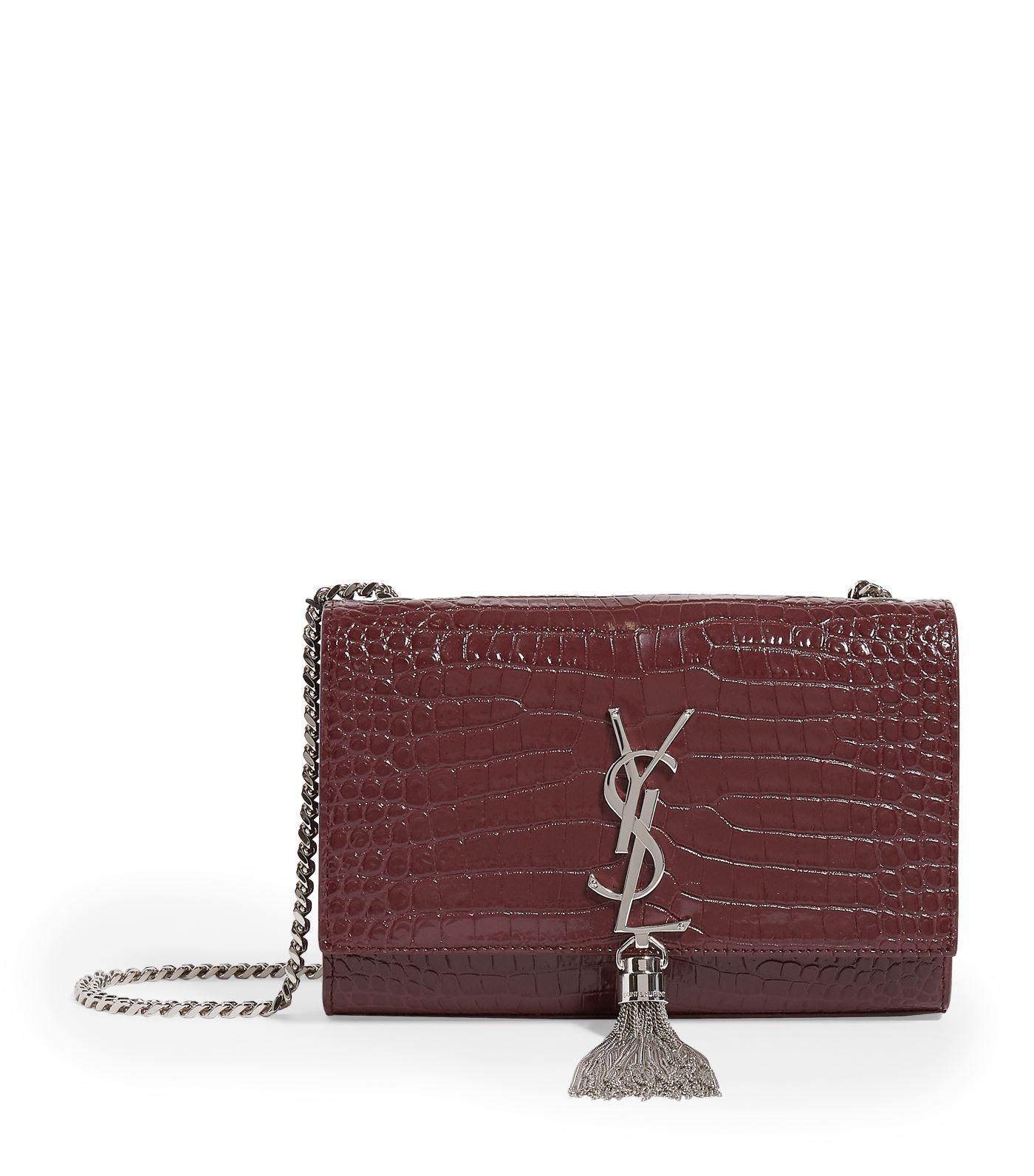 SAINT LAURENT Kate YSL Monogram Croc-Embossed Leather Crossbody Chain Wallet Bag