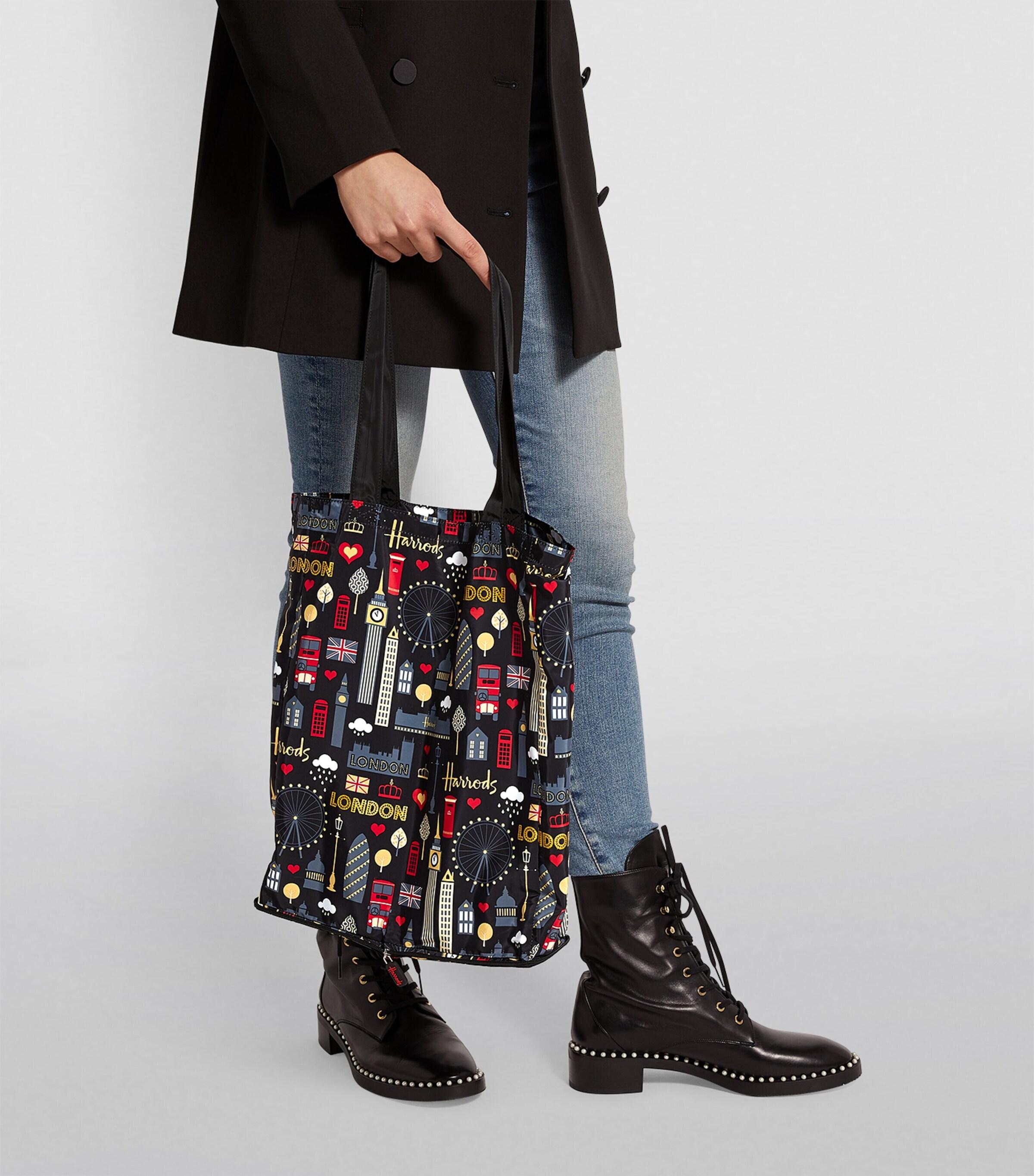 Harrods Glitter London Pocket Shopper Bag in Black | Lyst