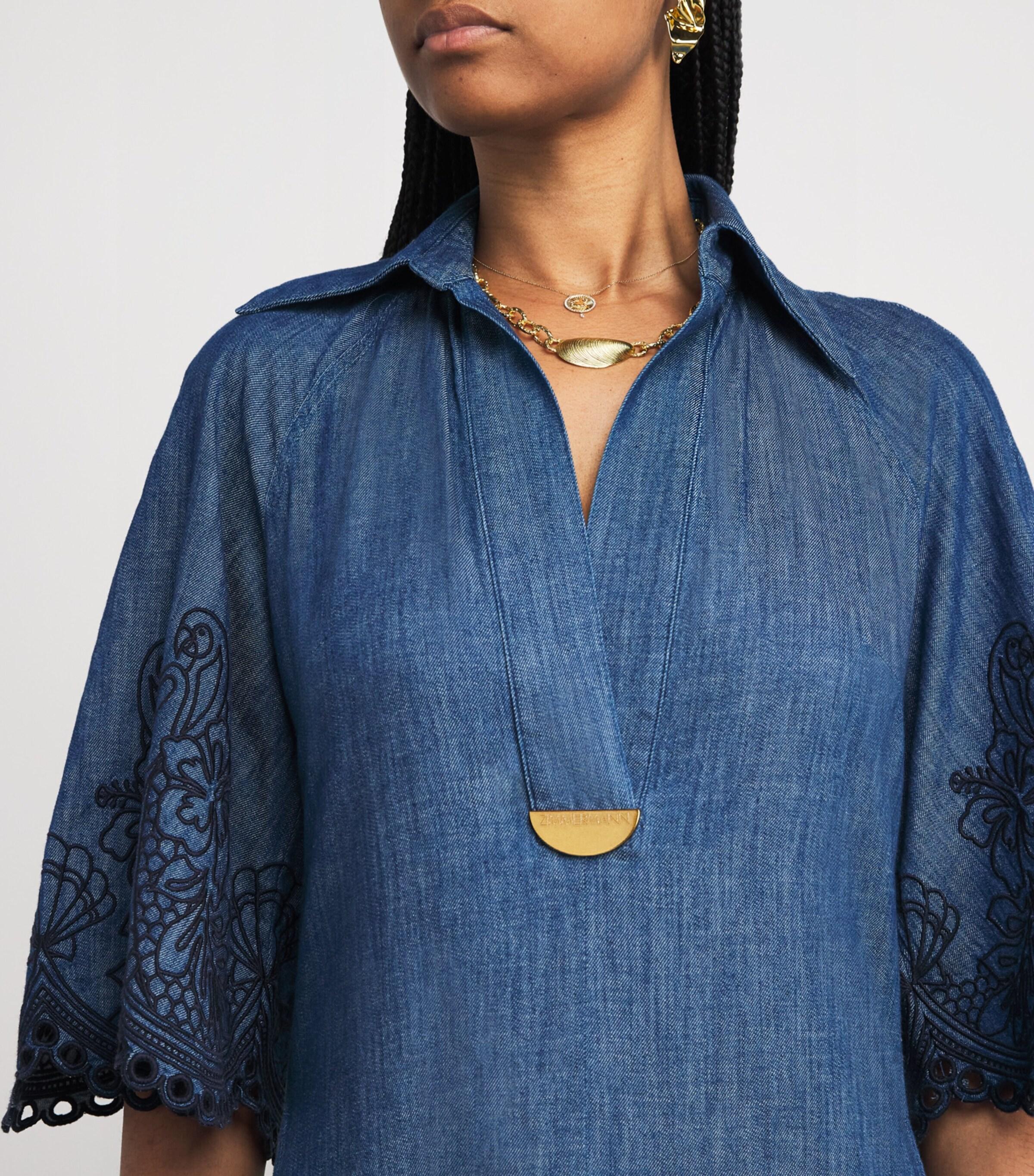 Zimmermann Denim Embroidered Coco Maxi Dress in Blue | Lyst