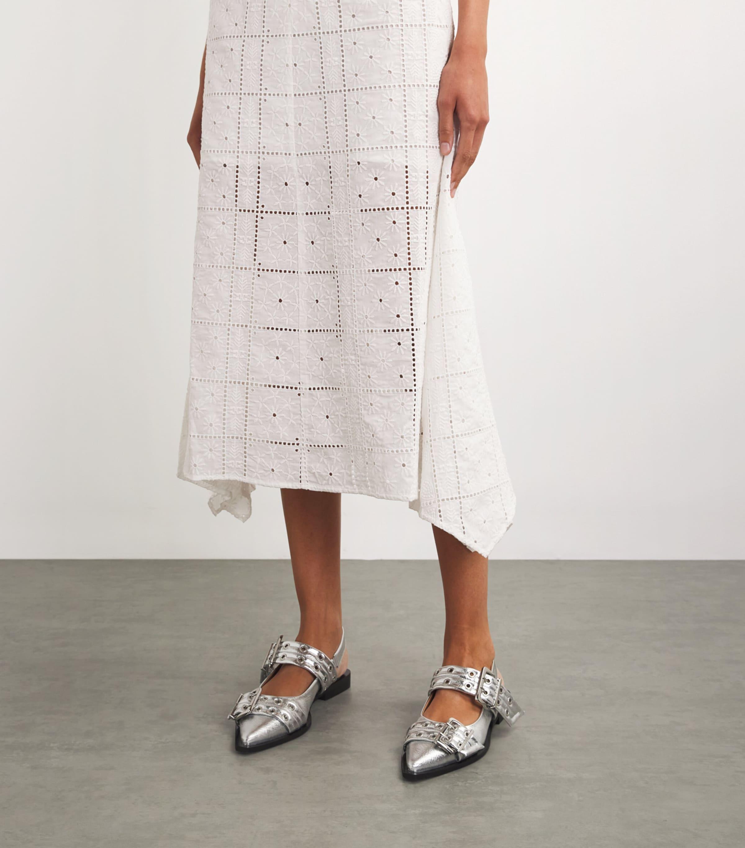 ganni broderie anglaise midi dress Ganni Broderie Anglaise Organic Cotton Midi Dress In Ivory - 70% Off