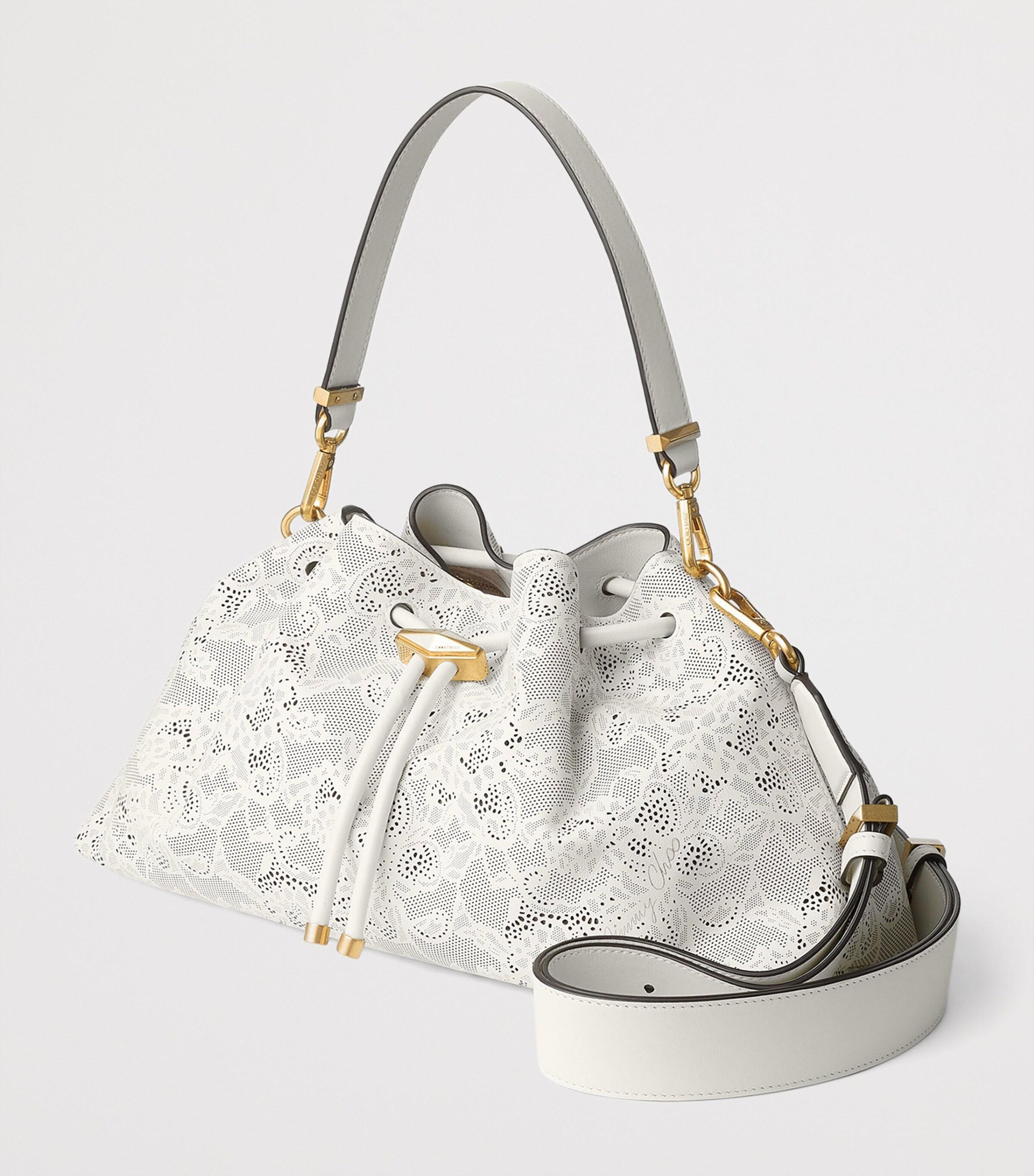 Jimmy Choo Medium Cinch Leather Shoulder Bag in White Lyst