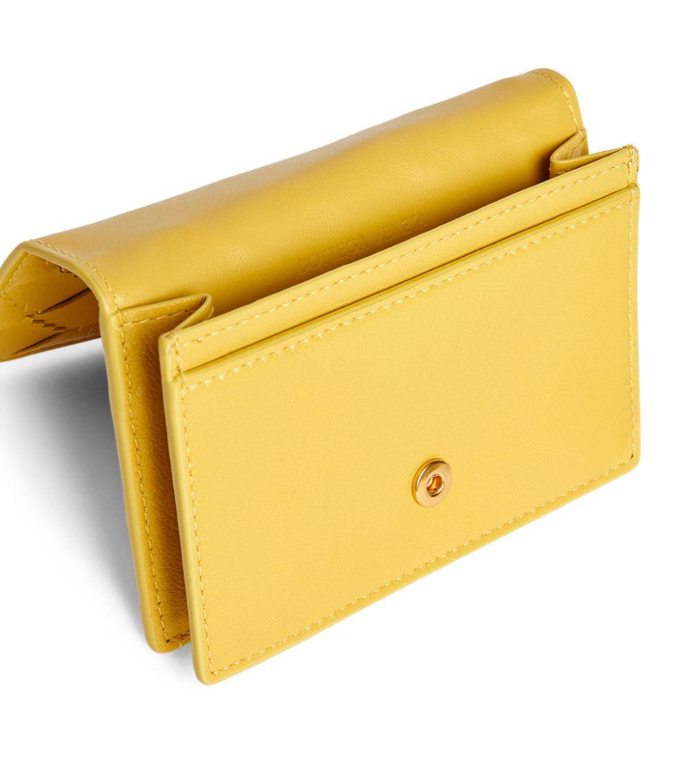 Bottega Leather Zigzag Intrecciato Bifold Card Holder in Yellow