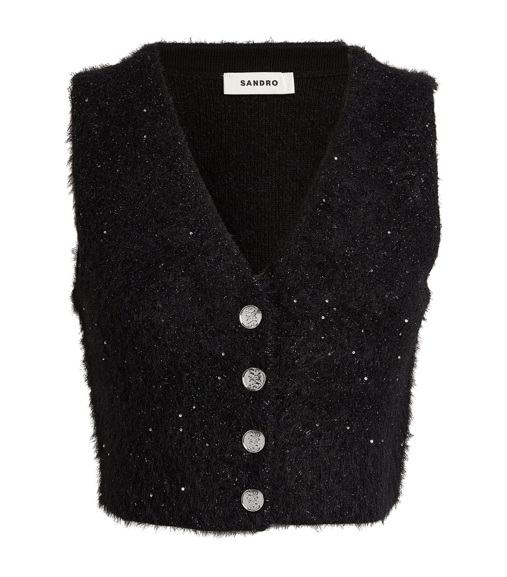 Sandro Metallic Tweed Crop Top in Black | Lyst