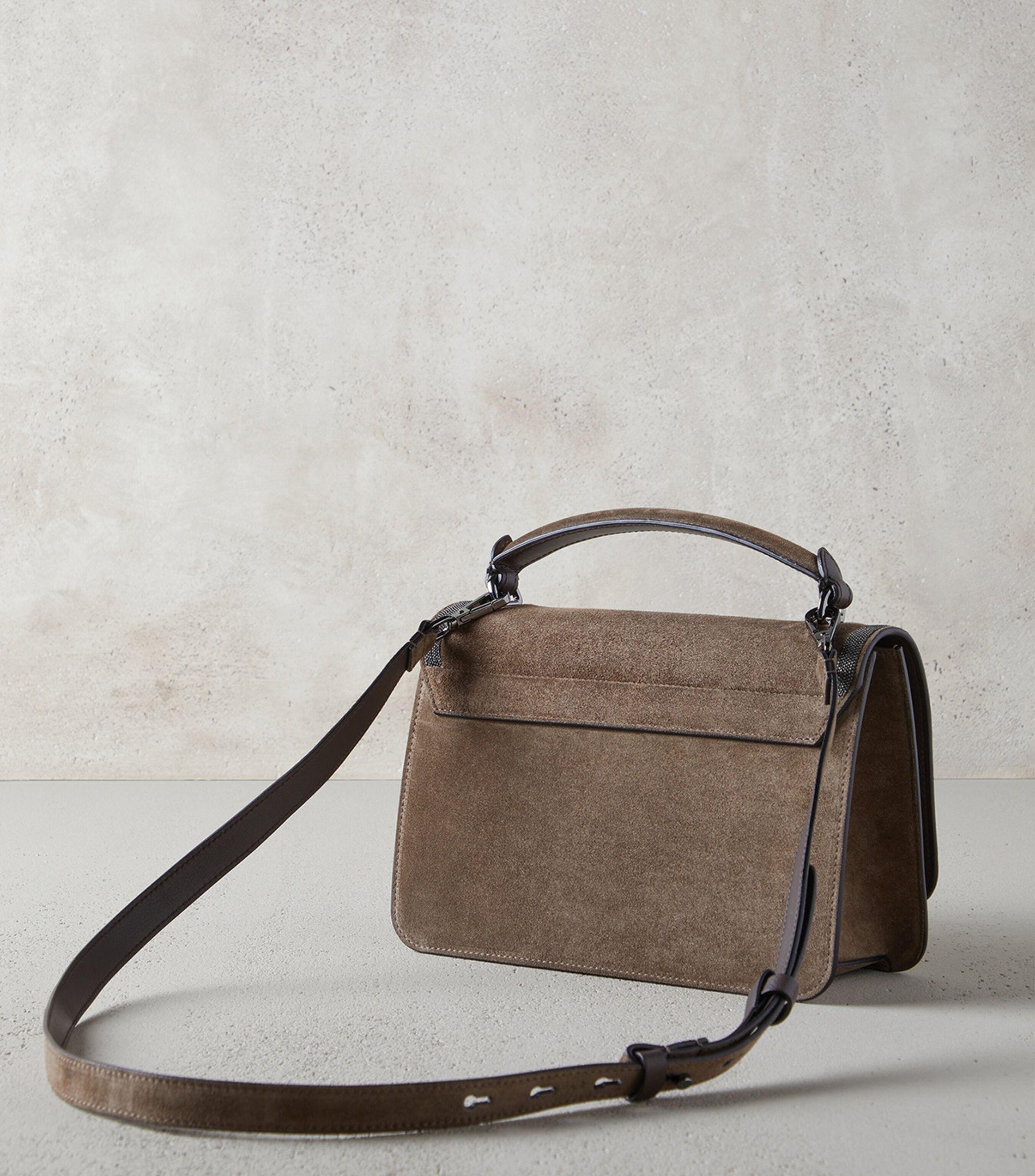 Brunello Cucinelli Small Jewel-trim Suede Satchel Bag in Brown Womens Bags Satchel bags and purses 
