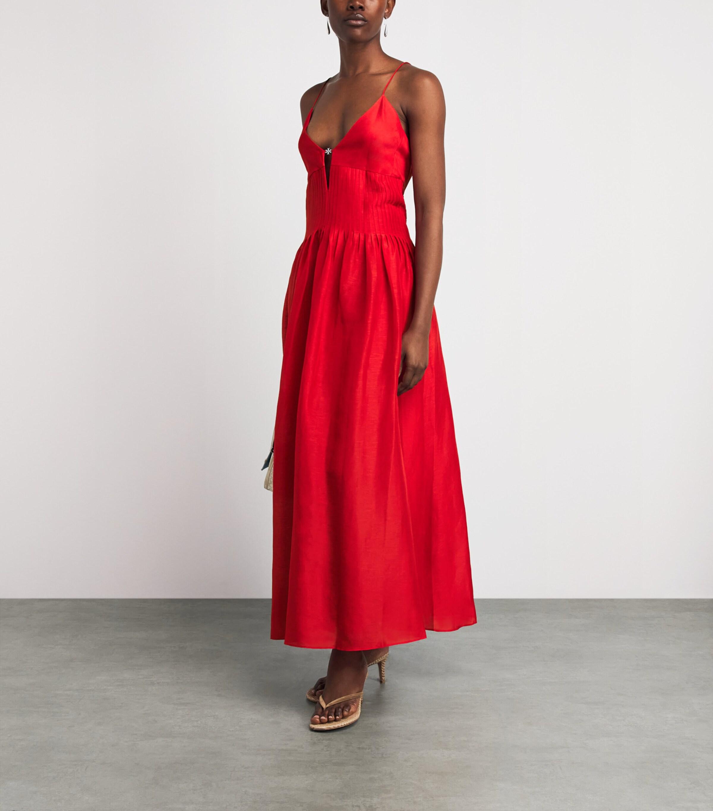 tory burch maxi dress Women's Wide Stripe Signatures evolve in new shapes and materials Embellished pleated linen and silk-blend