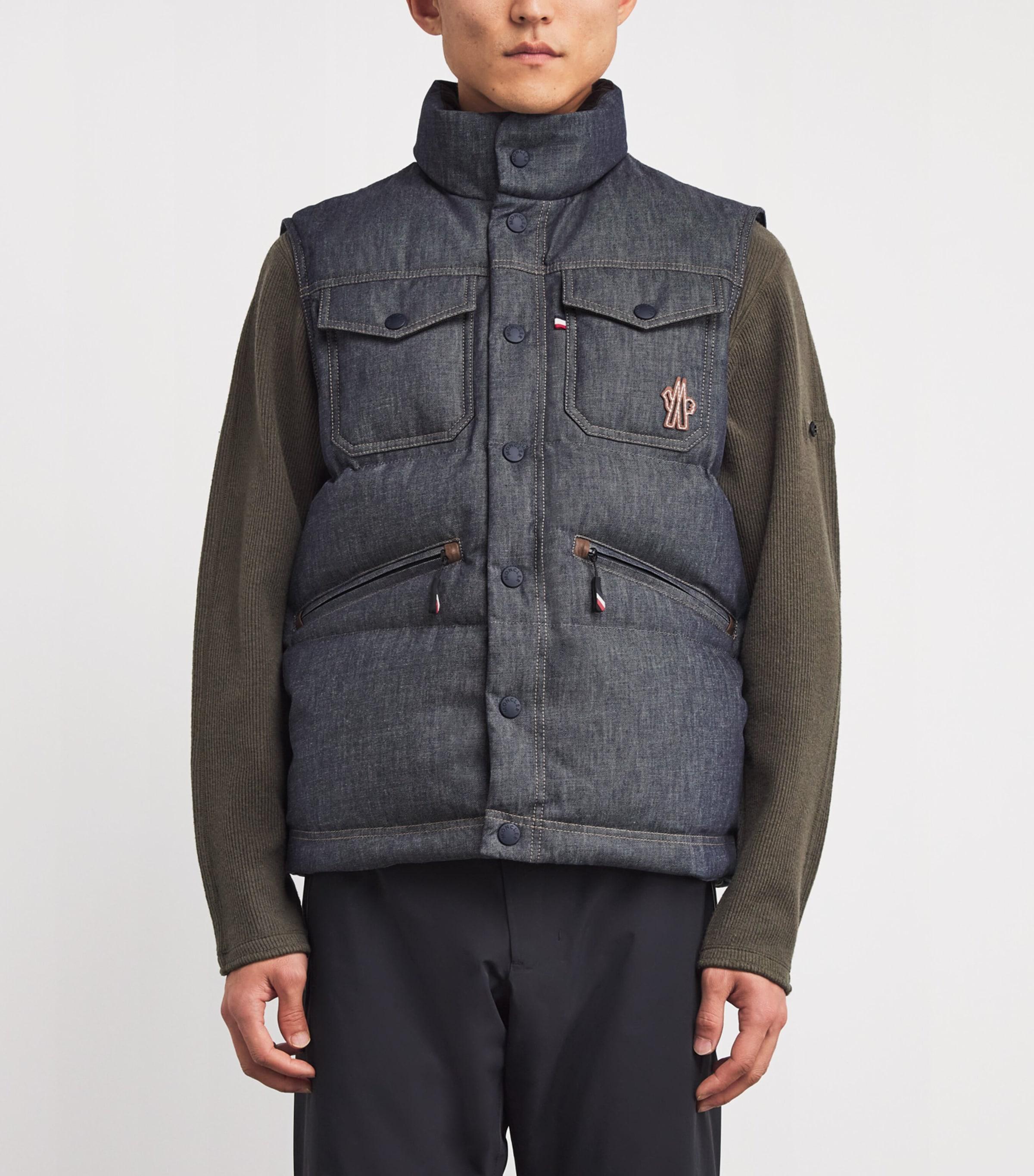 Moncler Down Grenoble Krachan Denim Gilet in Blue for Men | Lyst