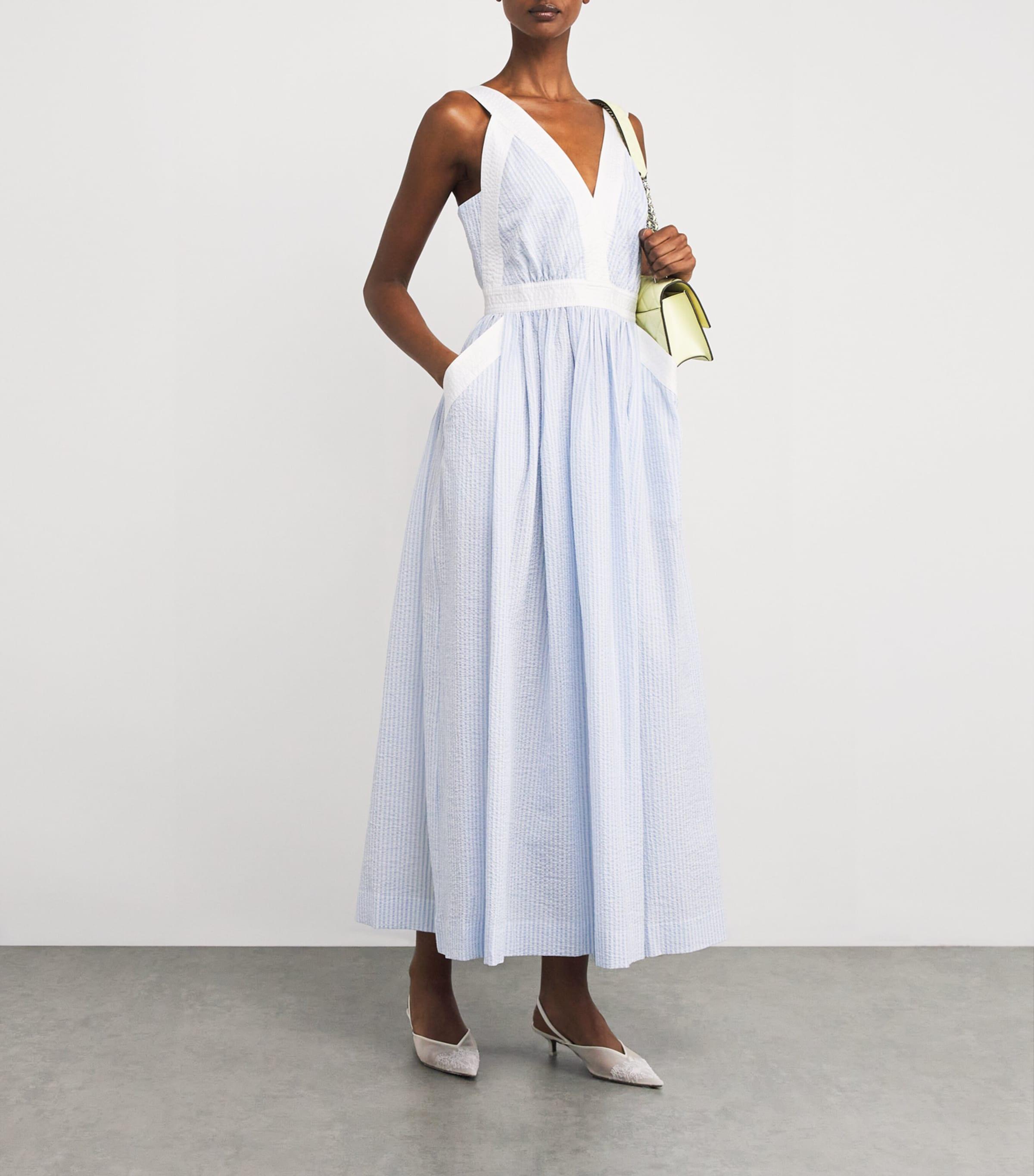 Sandro Seersucker Stripe Maxi Dress in Blue | Lyst UK