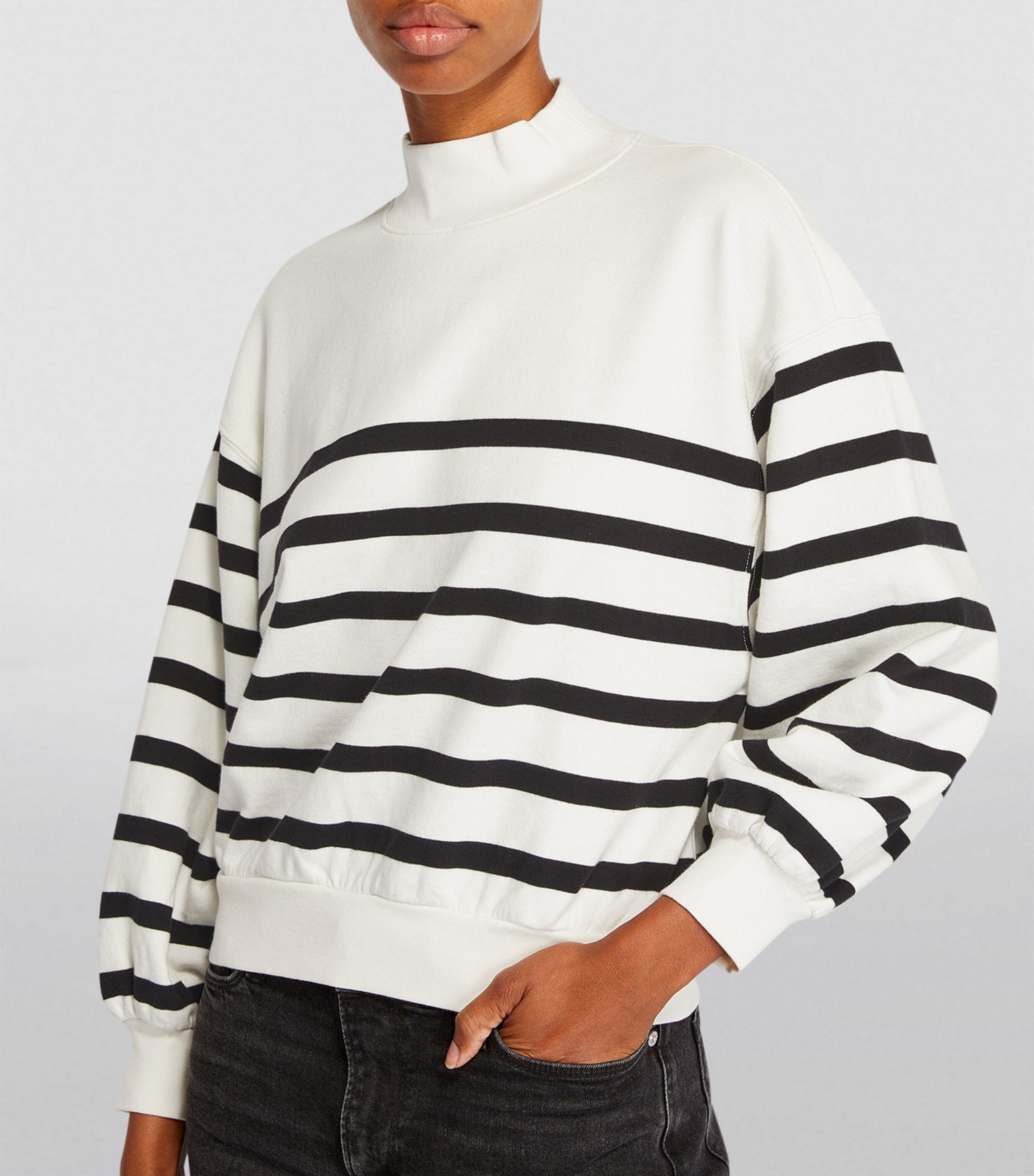 FRAME Striped Balloon-sleeve Sweatshirt in White | Lyst