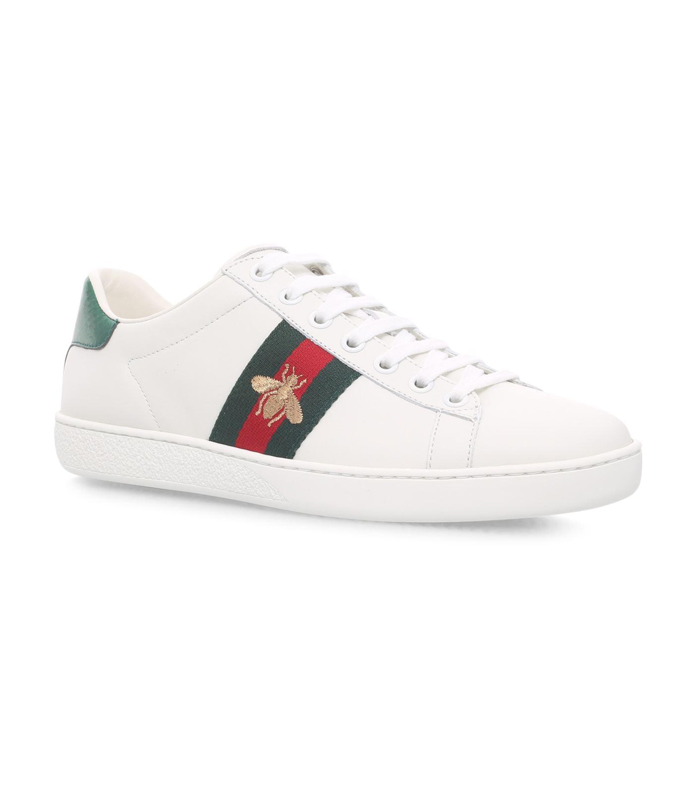 Gucci Denim New Ace Bee Low Sneakers in White - Lyst