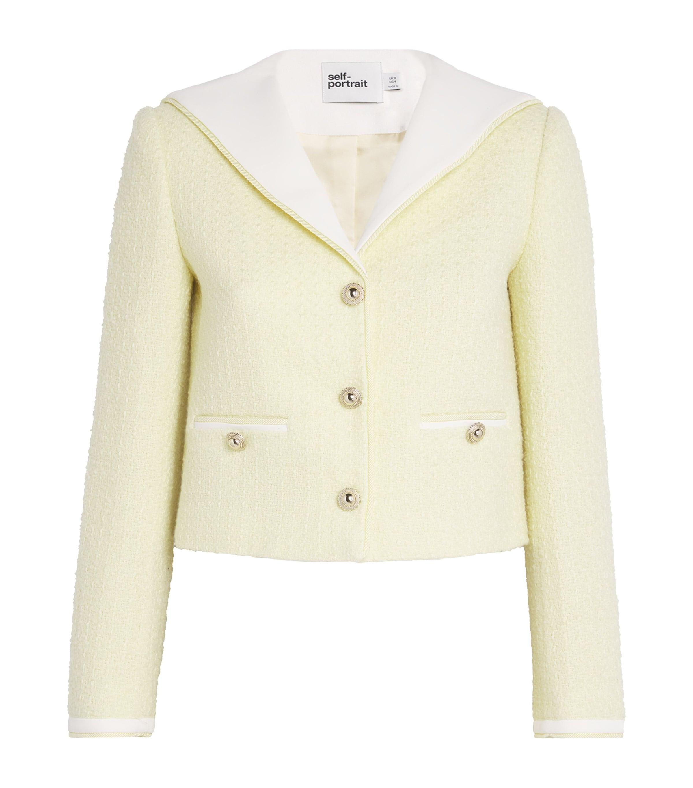 Self-Portrait Boucle Contrast-Collar Jacket in Natural | Lyst