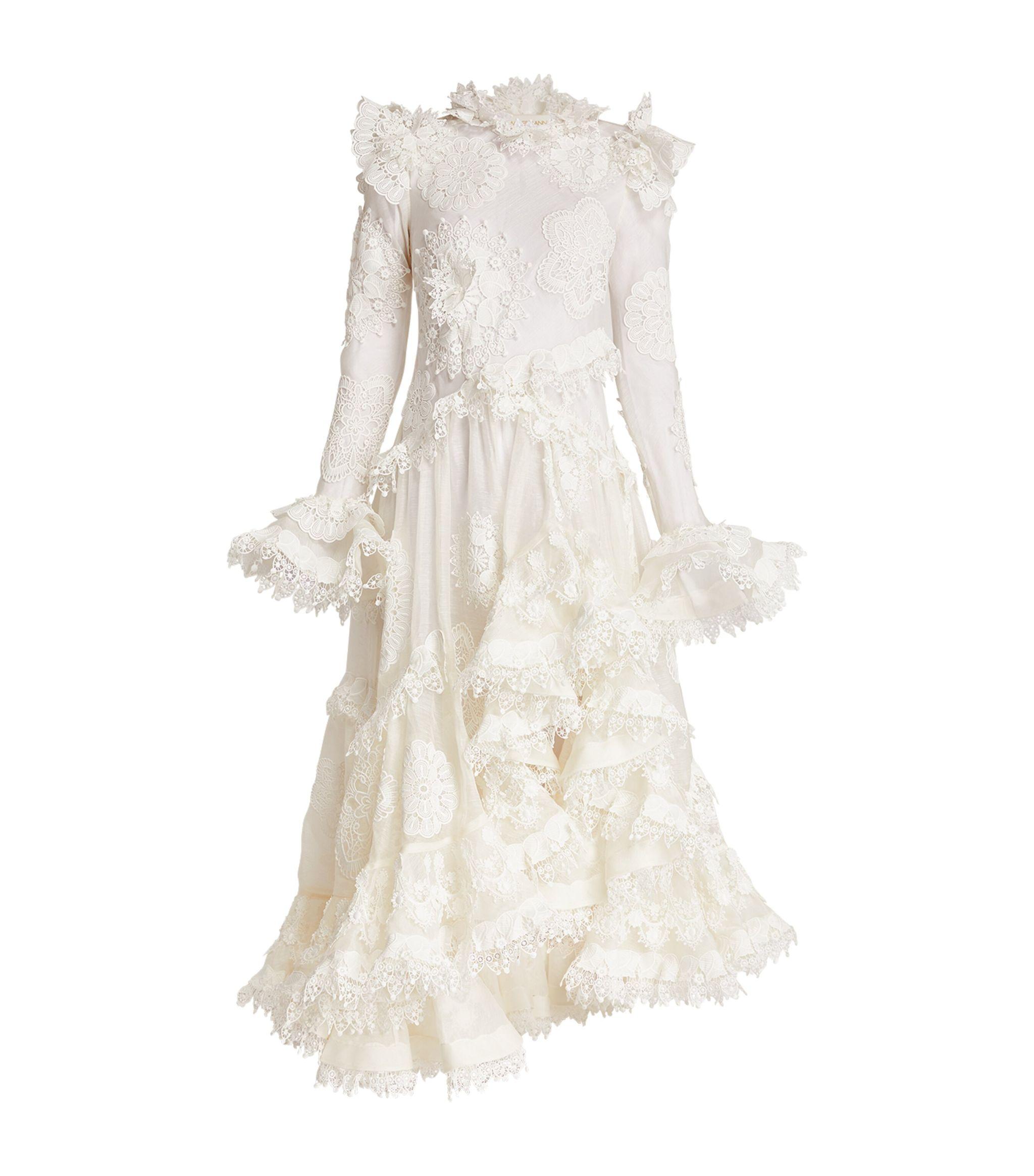 Zimmermann Asymmetric Hem Lace Dress in White | Lyst Zimmermann Asymmetric Hem Lace Dress in White | Lyst