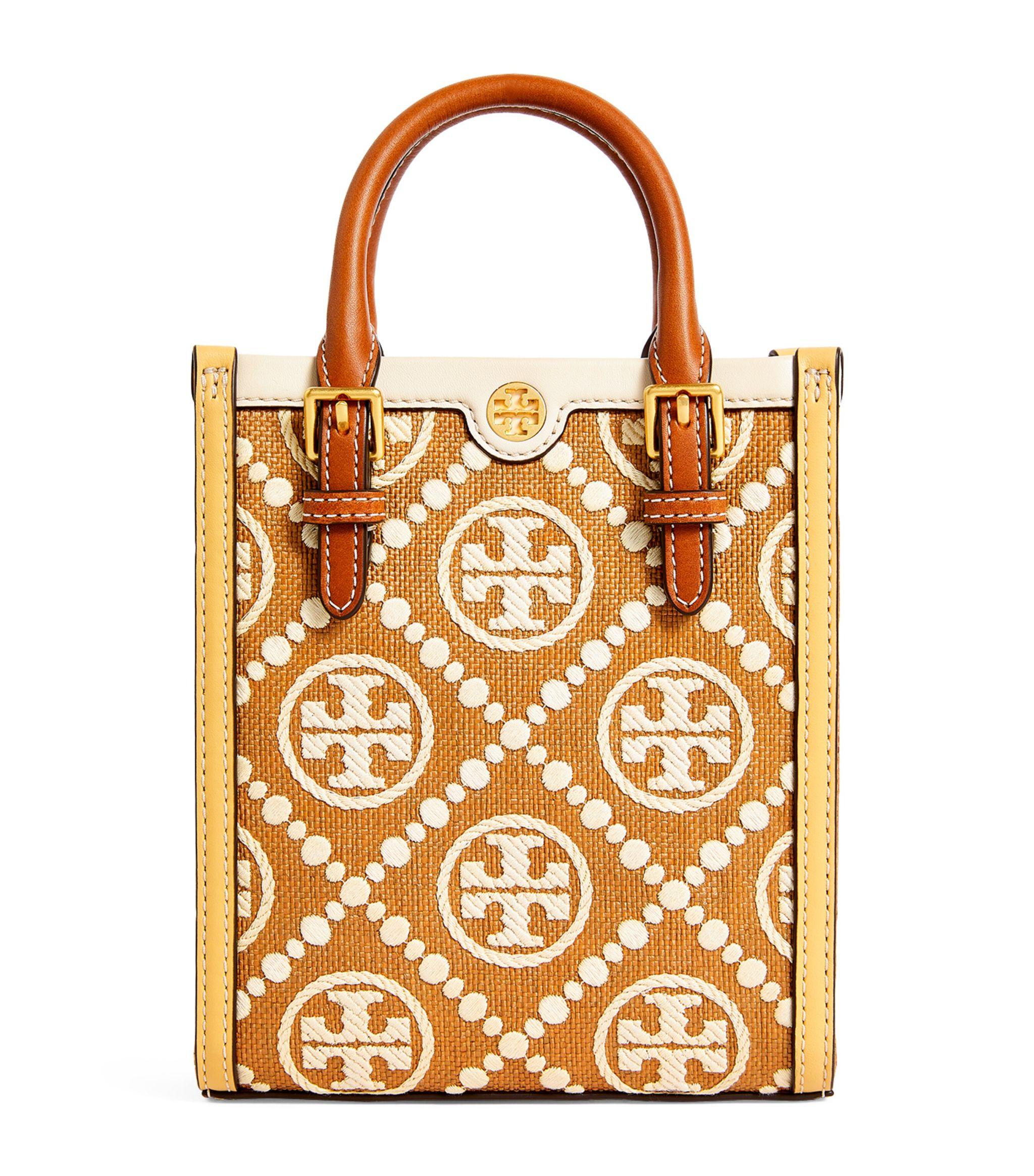 Tory Burch Mini Raffia Monogram Tote Bag in Metallic Lyst UK
