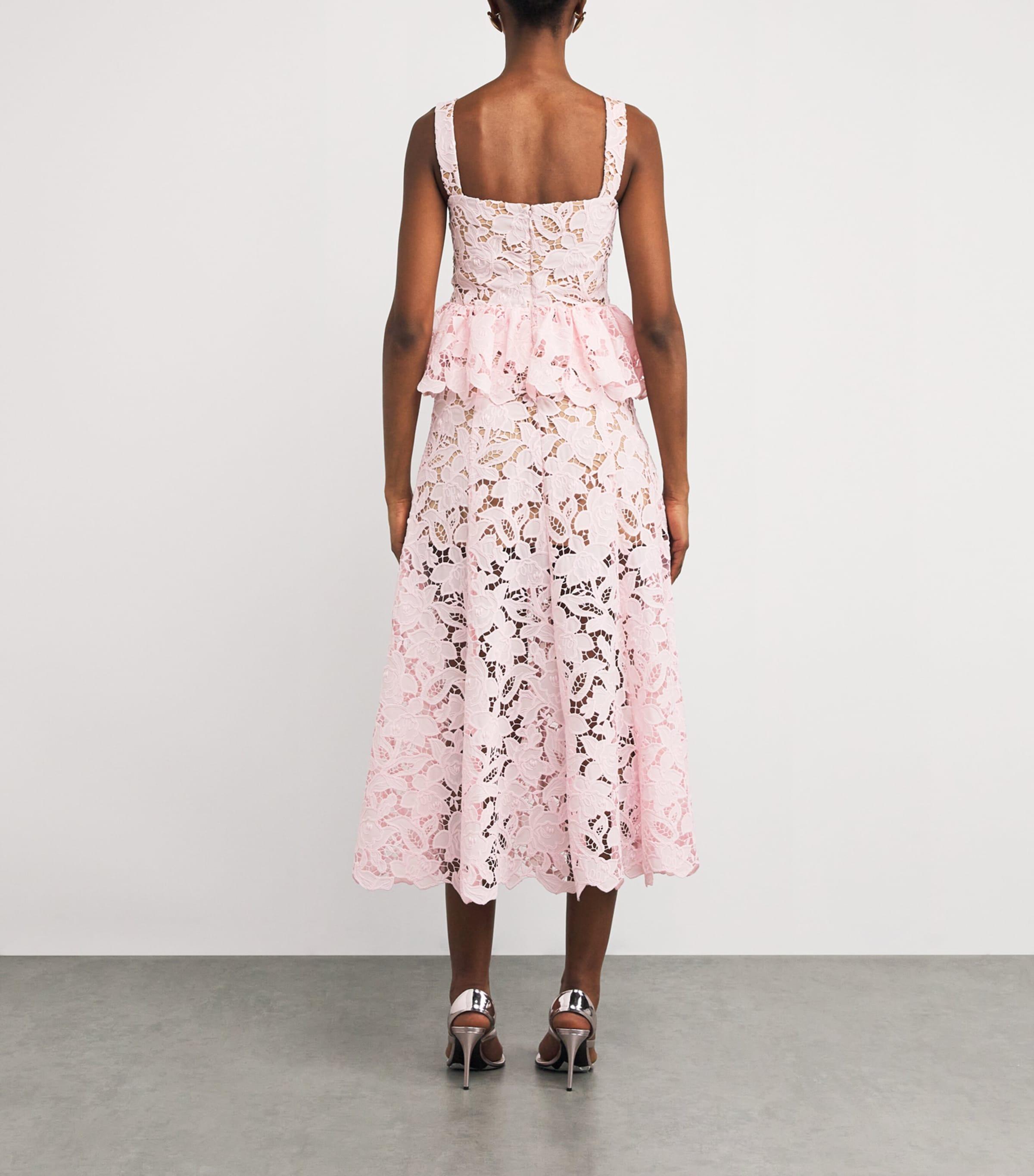 Self-Portrait Lace Peplum Midi Dress in Pink | Lyst