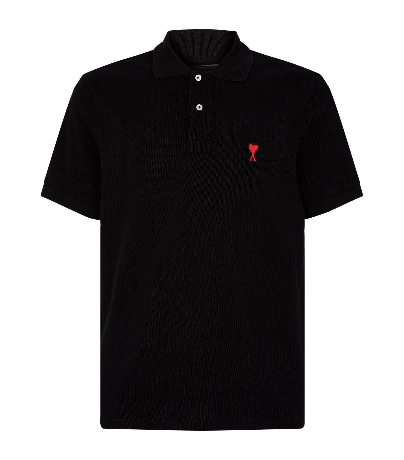 AMI Cotton Embroidered Heart Polo Shirt in Black for Men Lyst