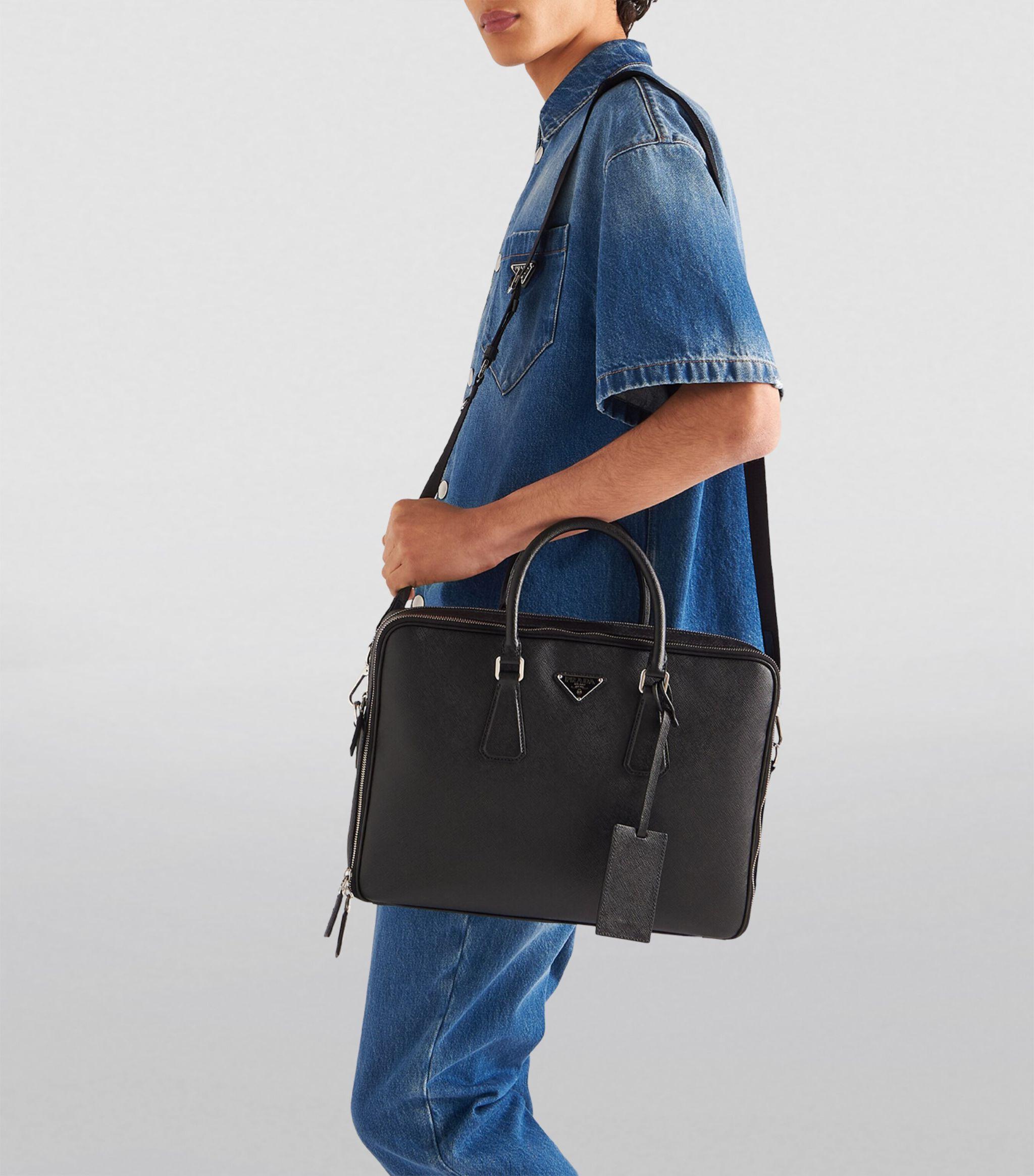 Prada Saffiano Leather Briefcase in Black for Men Lyst UK