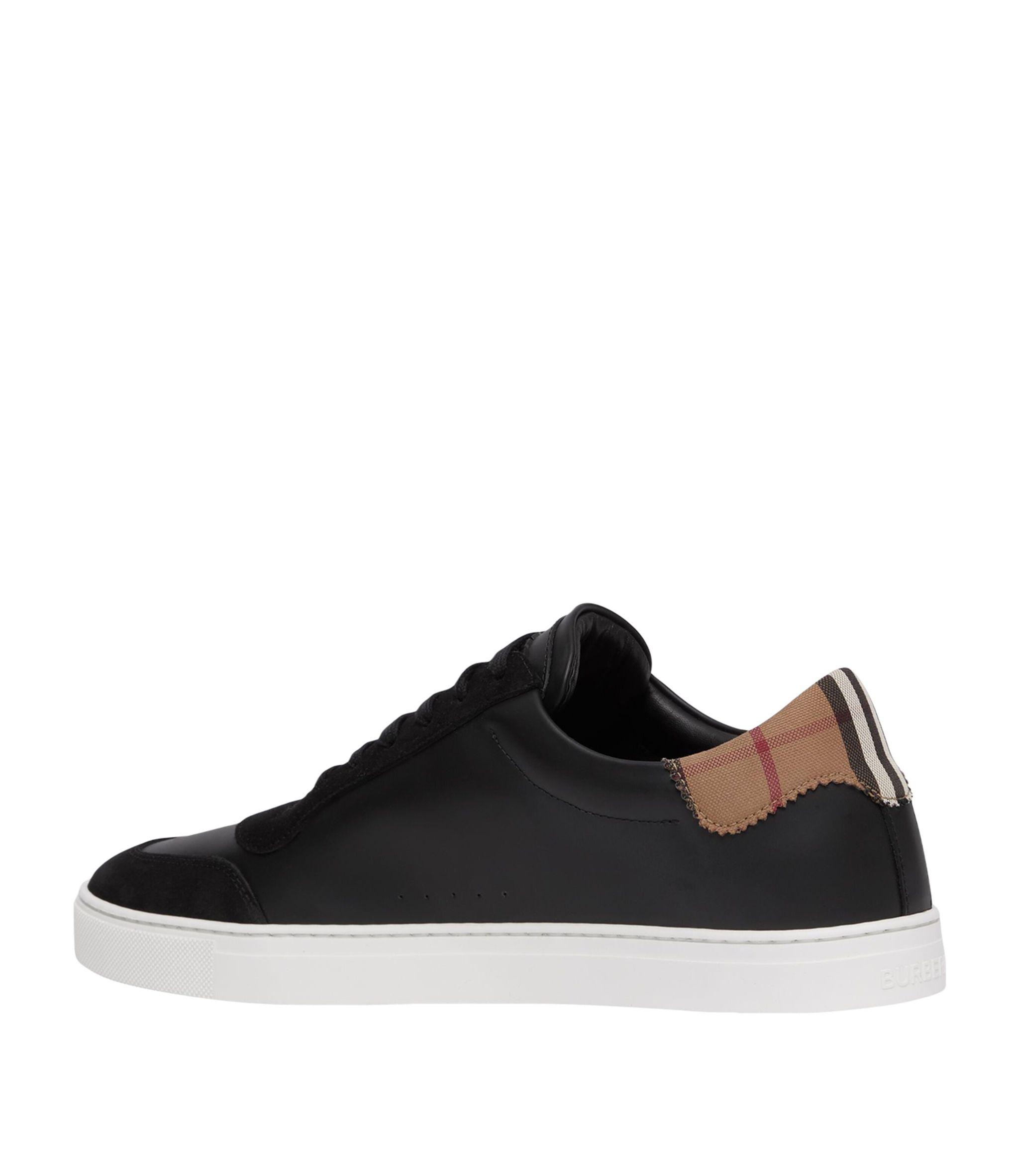 Burberry Leather-suede Vintage Check Sneakers in Black for Men | Lyst