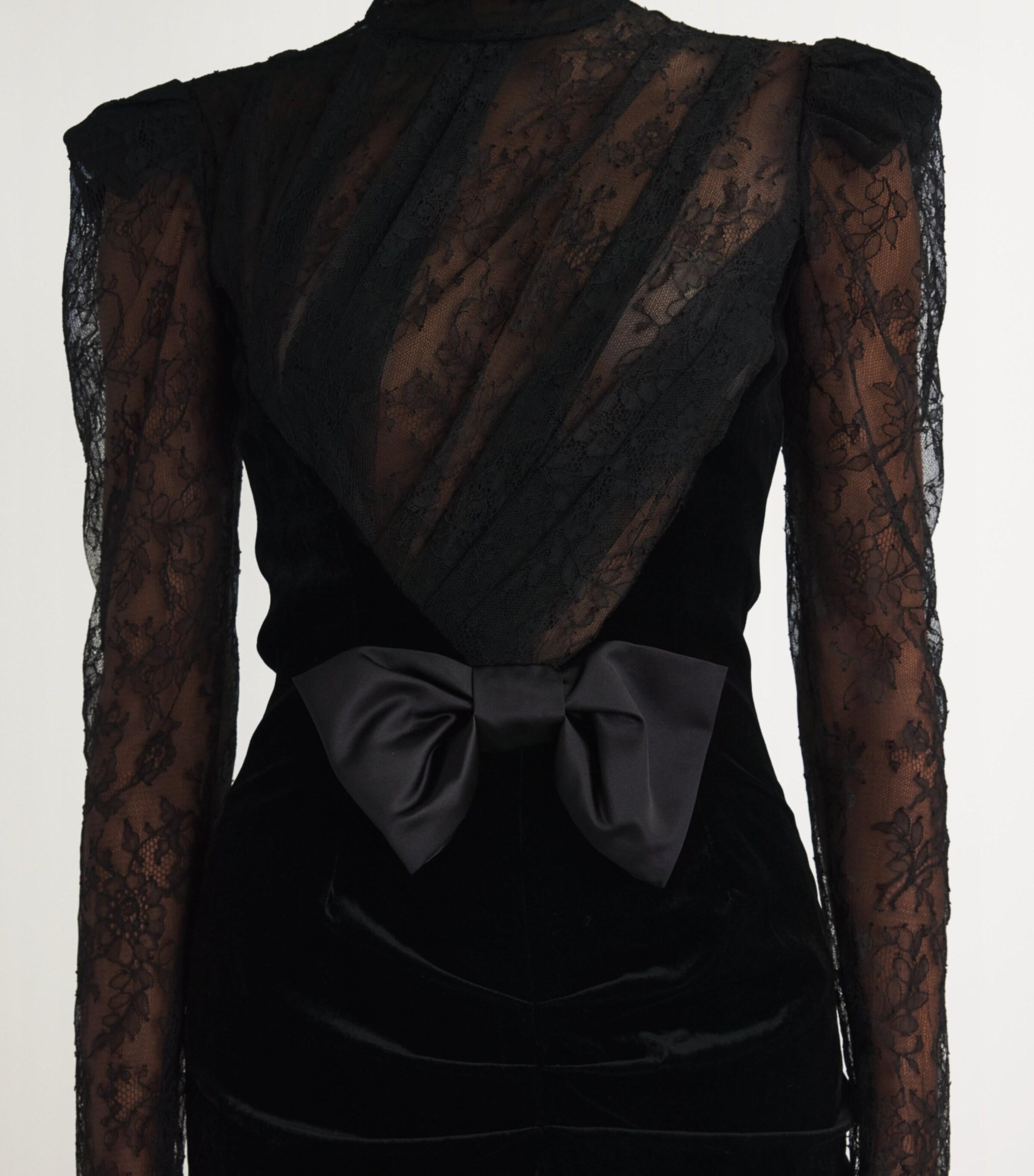 Alessandra Rich Velvet-Lace Mini Dress in Black | Lyst