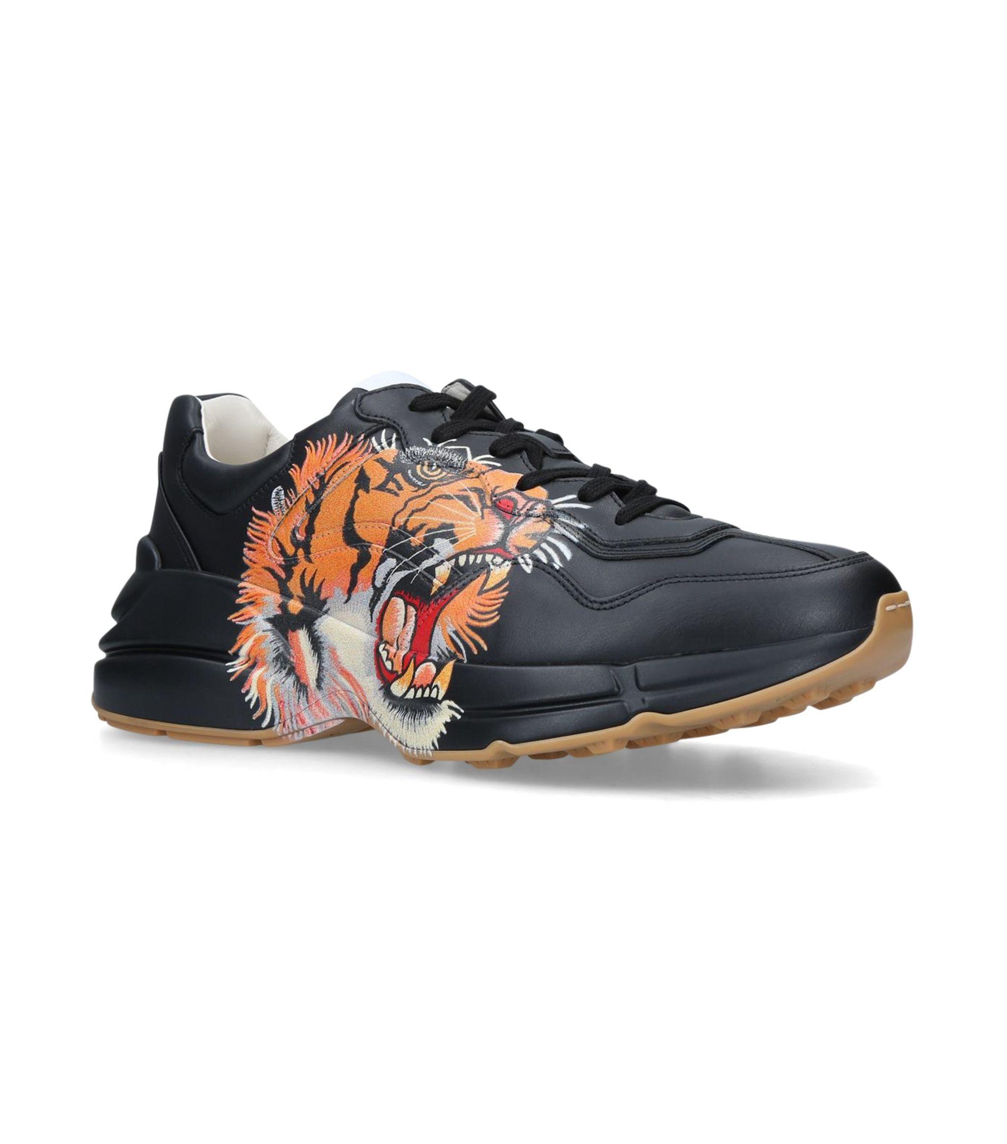 rhyton leather sneaker with tiger