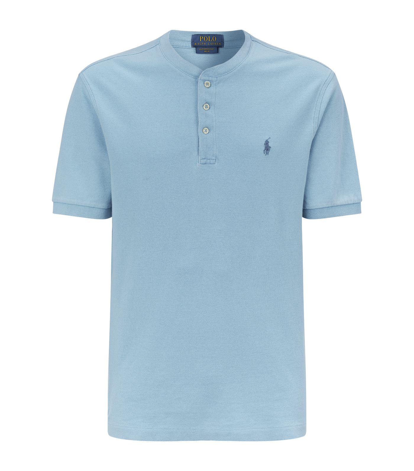 Polo Ralph Lauren Weathered Collarless Polo Shirt in Blue for Men | Lyst