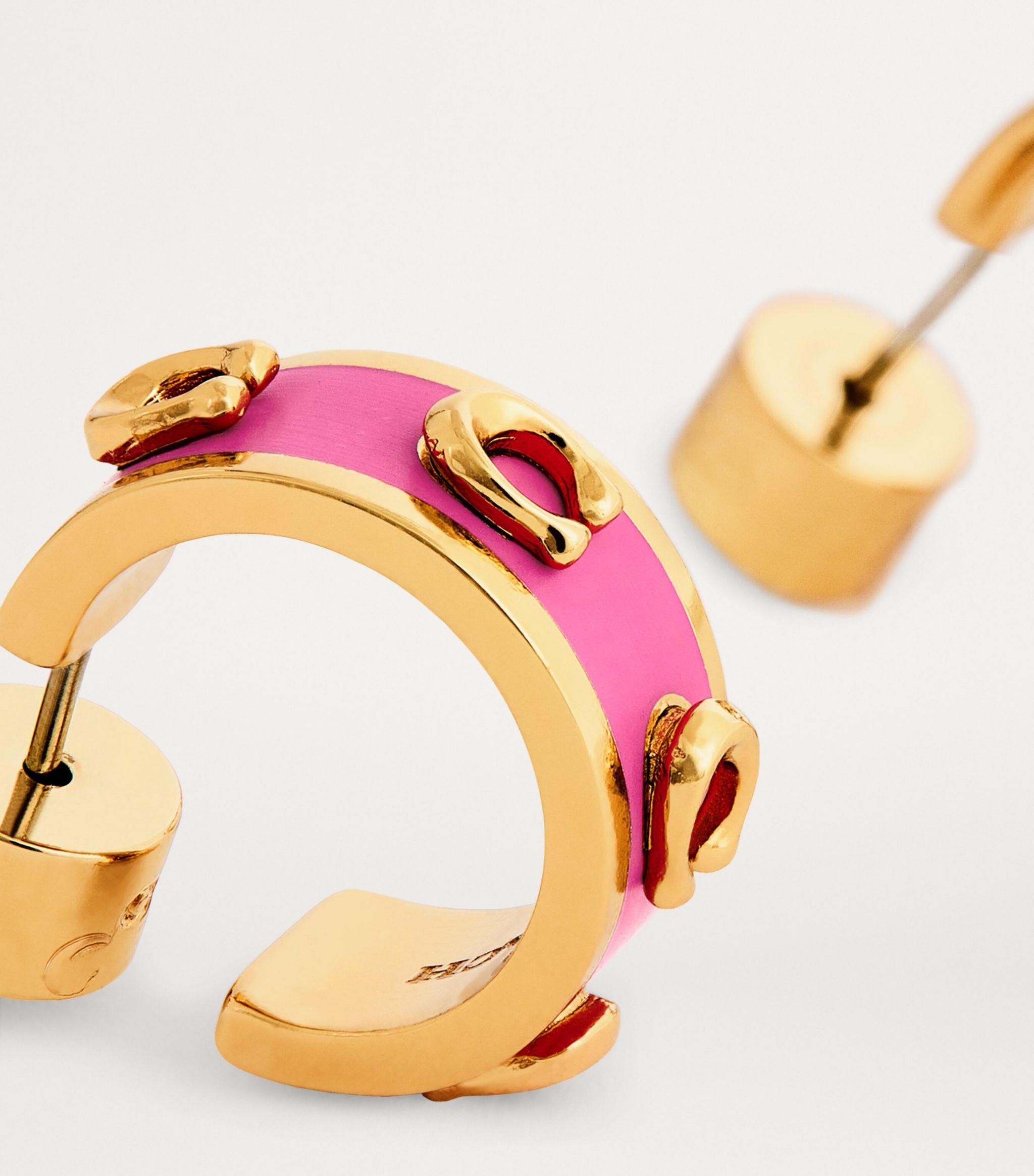 ★海外限定★【COACH】SIGNATURE ENAMEL HOOP EARRINGS ピアス coach-pink-Enamel-C-Hoop-