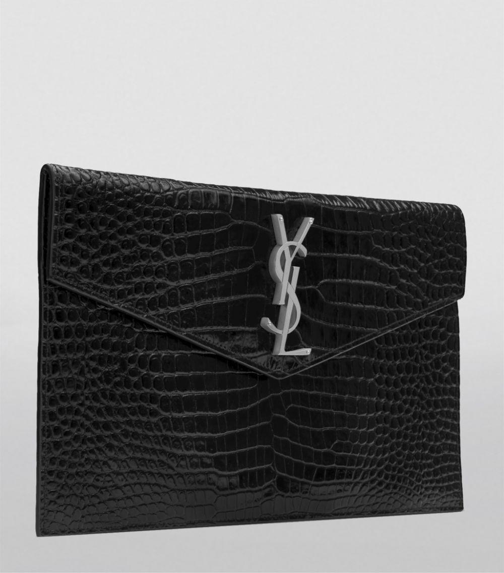 Saint Laurent Leather Uptown Croc-embossed Pouch in Black - Lyst