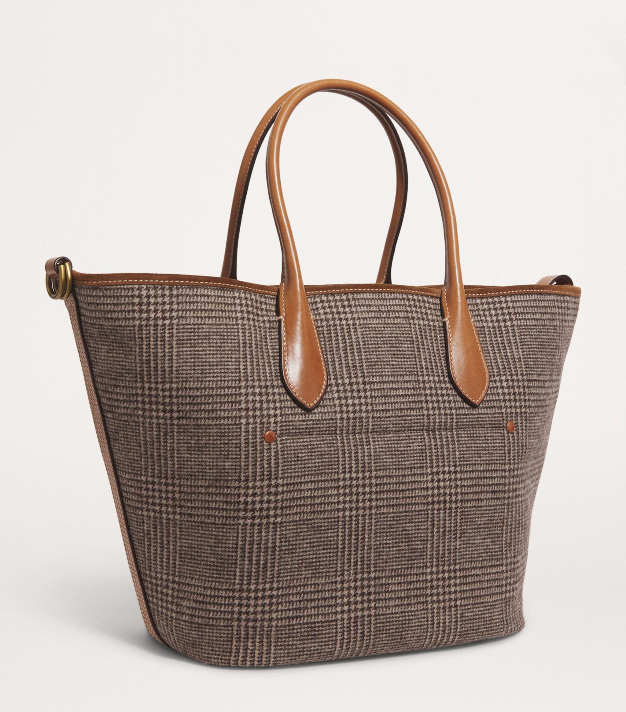【ラルフローレン】Plaid Wool-Blend Medium Bellport Tote 0400019956536_GREENBLACKMULTI?
