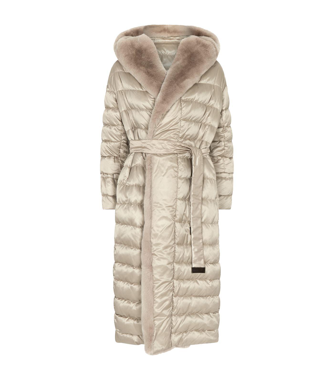 Max Mara Goose The Cube Rabbit Trim Quilted Coat in Grey (Gray) | Lyst